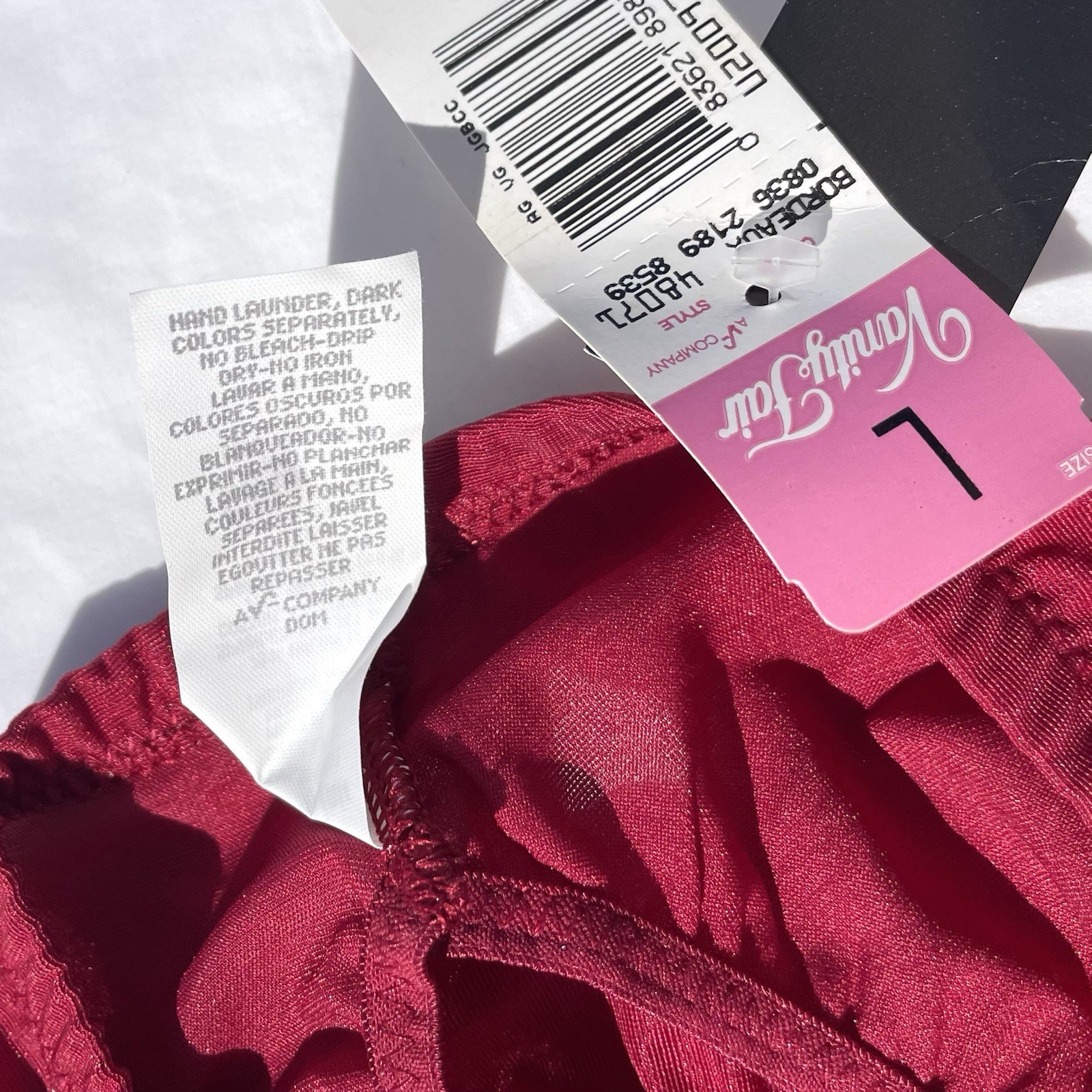 Vanity Fair Body Sleeks High Cut Silky Panties Womens Large Bordeaux Red 48071