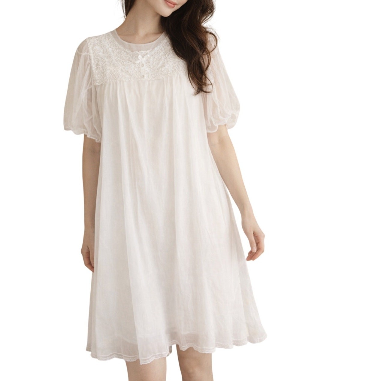 VTG Radcliffe 40s MCM Sheer Lace Babydoll Robe Gown Boudoir *READ* Coquette