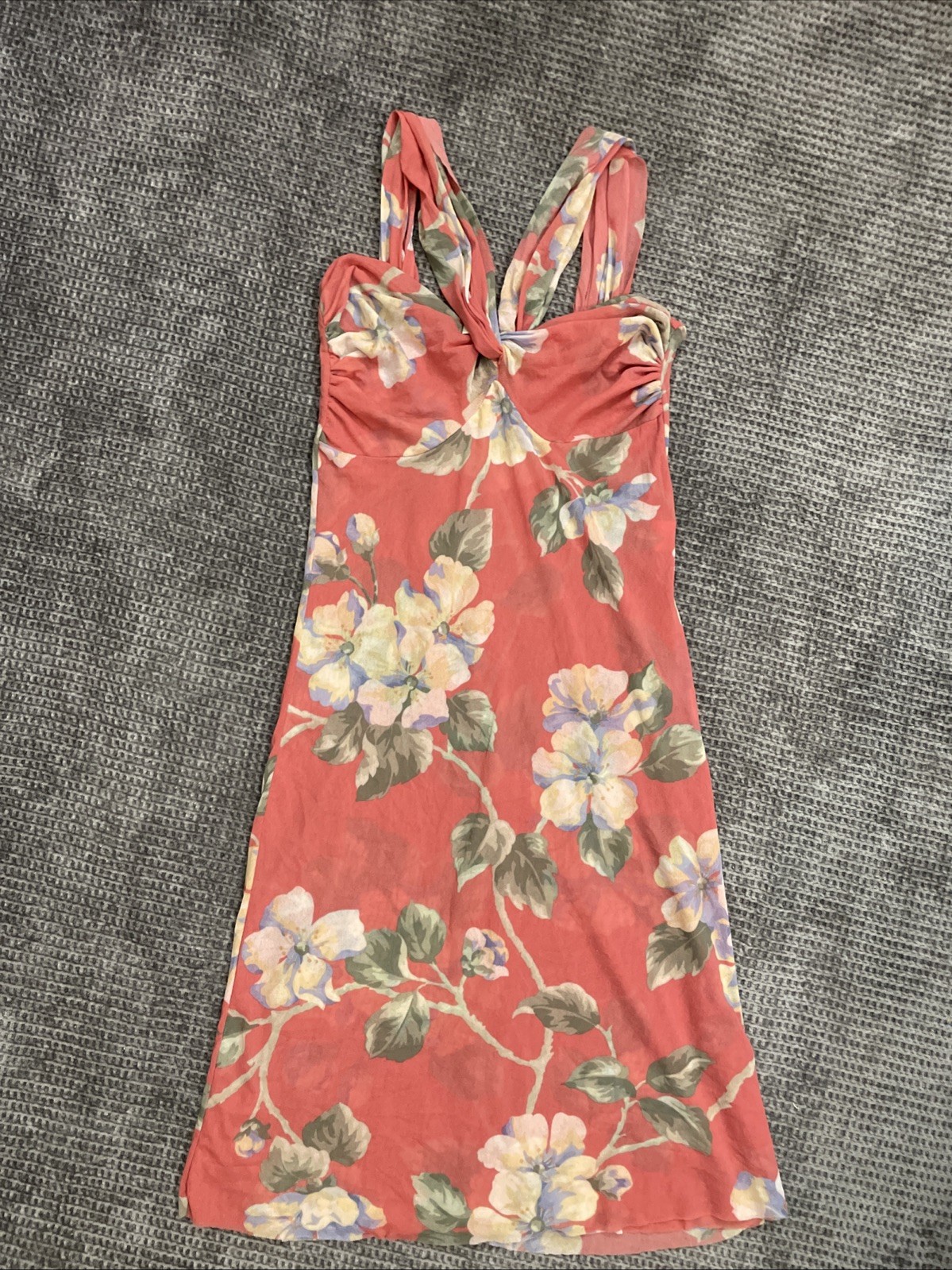 VTG Y2K Sweet Pea Floral Nylon Mini Dress Size Small Summer