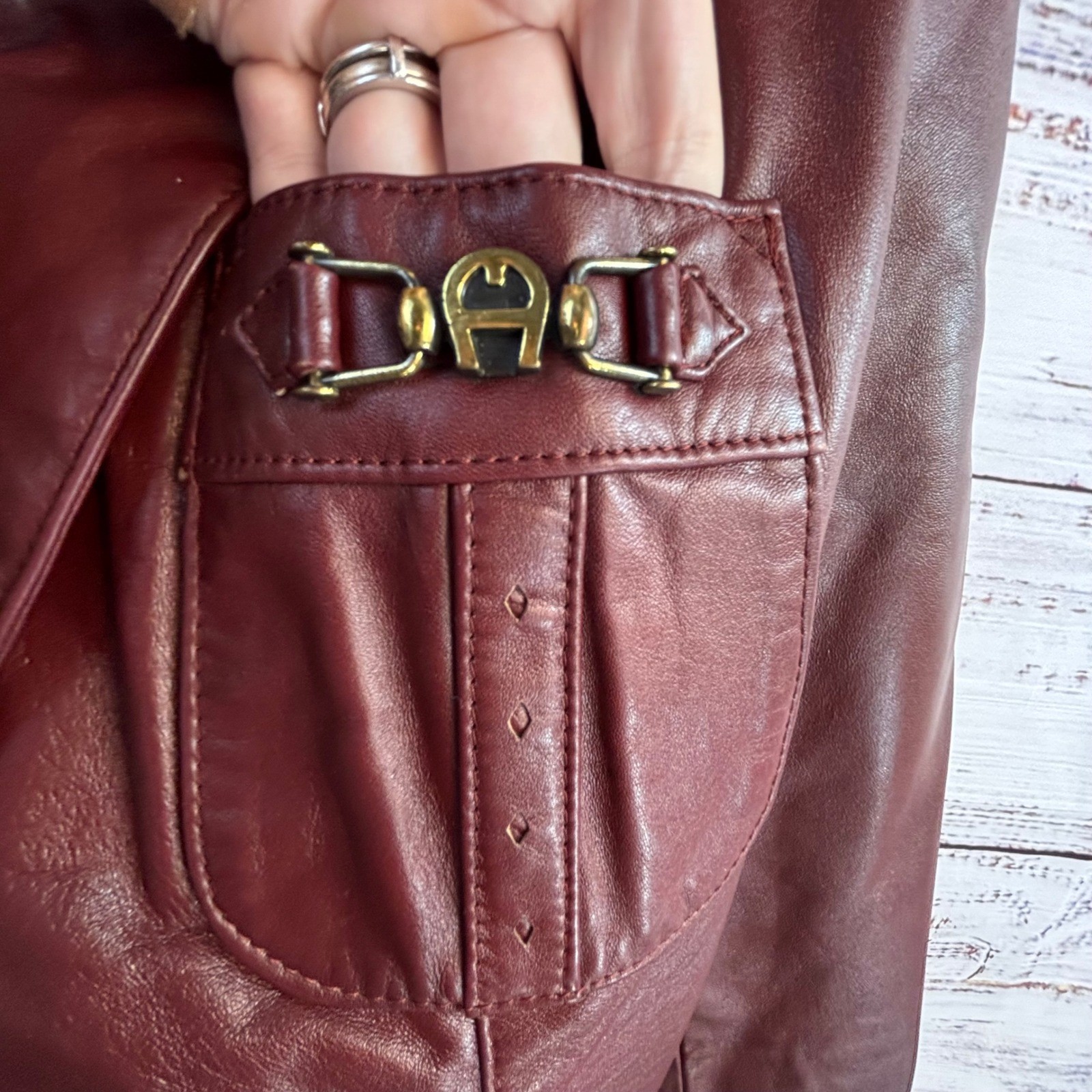 Vtg Dark Academia Equestrian Leather Blazer Etienne Aigner 12 Burgundy Oxblood