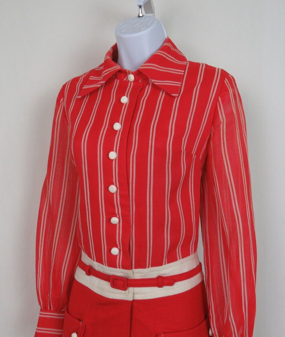 VTG 1950s HOWARD WOLF RED SHIRT DRESS WHITE STARS STRIPES BELT LINEN BLEND