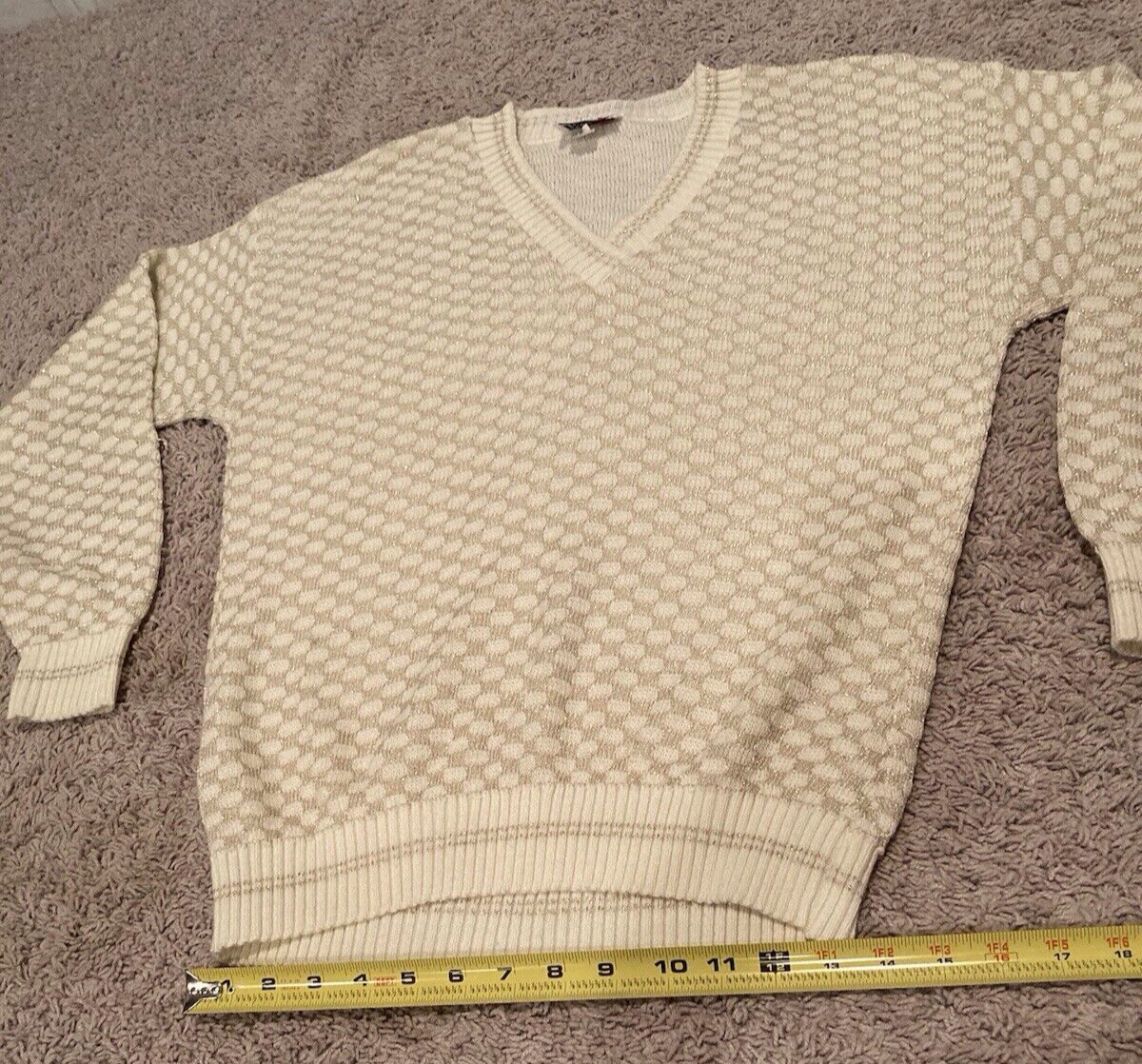 Vintage Kenneth Too Ivory/Gold Sweater Preppy 80s Size L