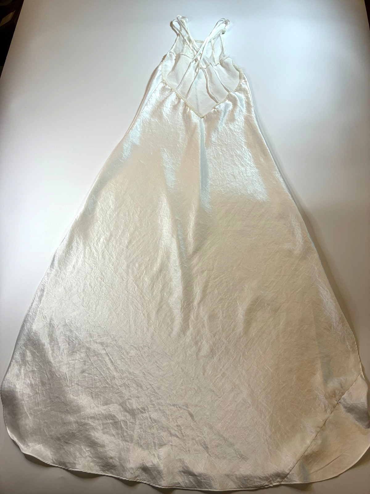Vintage VICTORIA’s SECRET Ivory LONG NIGHTGOWN Small HALTER BACKLESS Gold Label