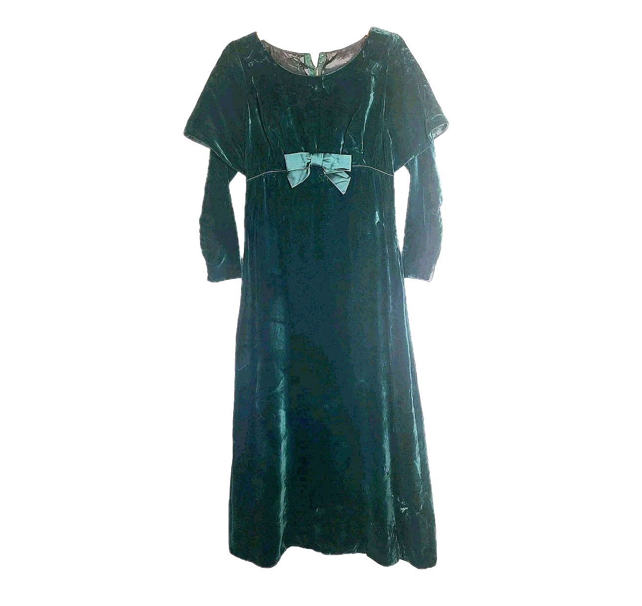 Vintage 60s Green Velvet Dress Medieval Princess Gown Victorian Boho Gunne Ooak