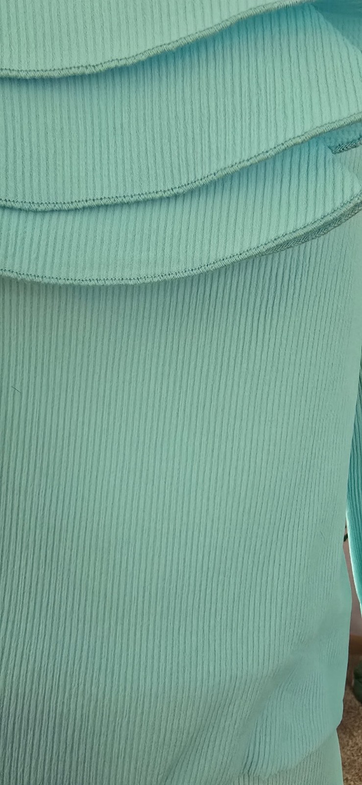 VTG 70s 80s Aqua Blue Long Sleeve Dress Set Size 9 Ruffle Flared Skirt Tiered