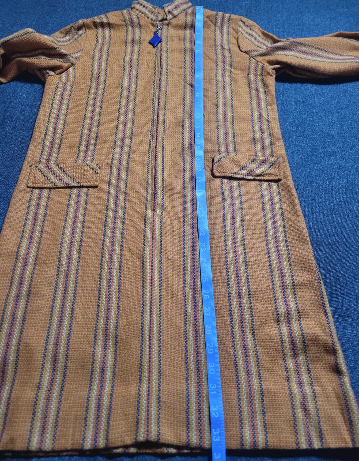 Vintage 60s Mod Wool Mini Dress Orange Stripe A Line Long Sleeve Small Zip Up