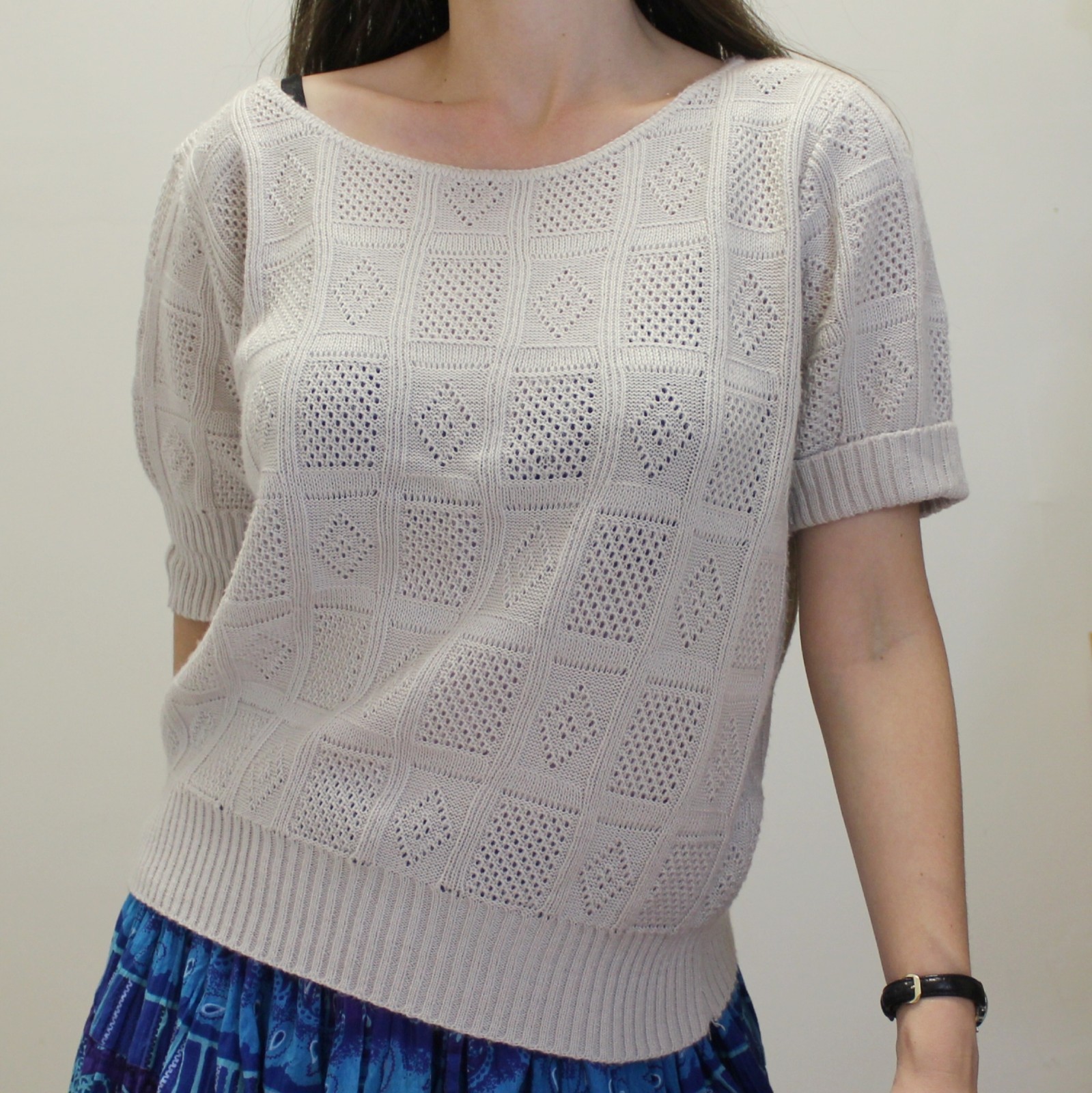 Vintage 70s Gray Knit Sweater Tee by Kenneth Too!