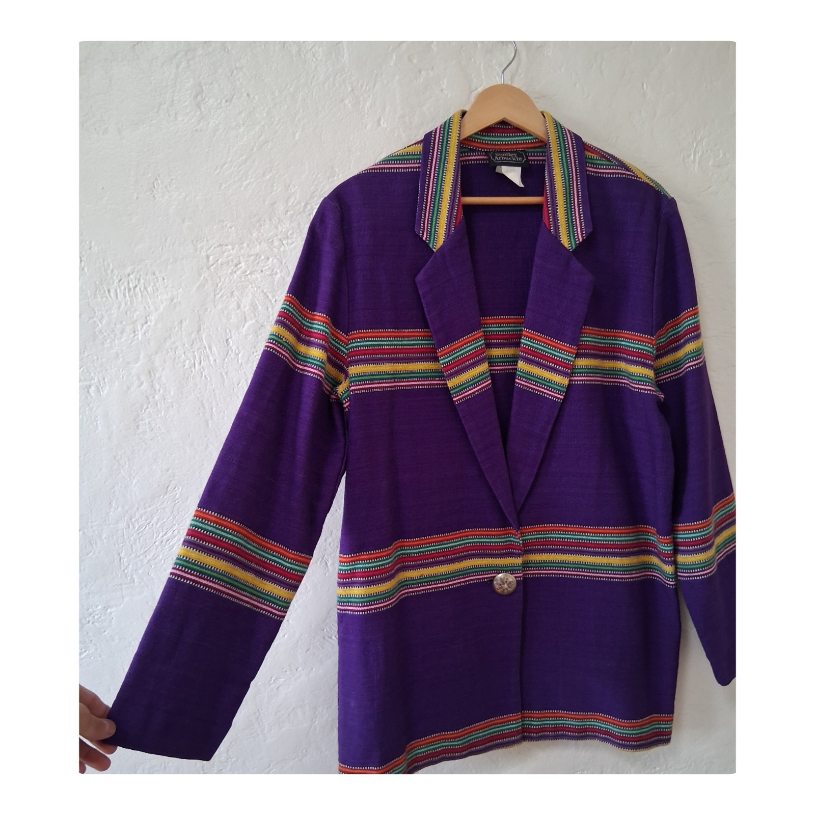 Vintage Bentley Arbuckle Southwest Aztec Stripe Woven Cotton Purple Blazer…