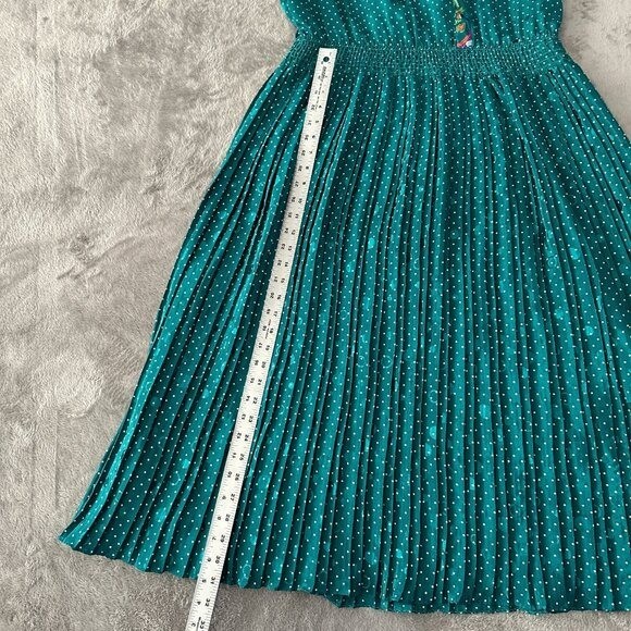 Vintage Susan Freis Green Polka Dot Pleated Dress Women’s MEDIUM 80s