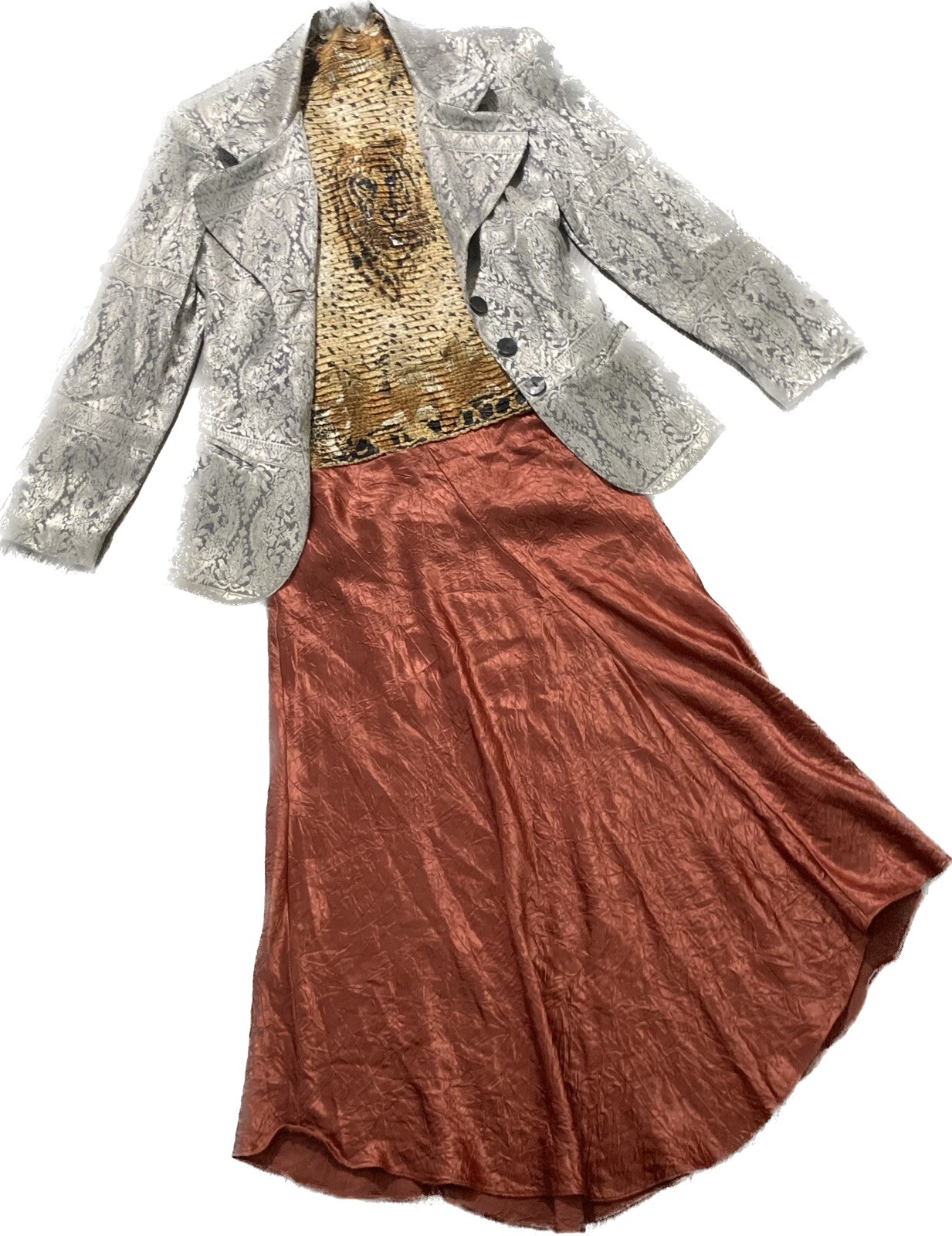 Vintage Nina K Silver Rayon Brocade Blazer Jacket Sz 4