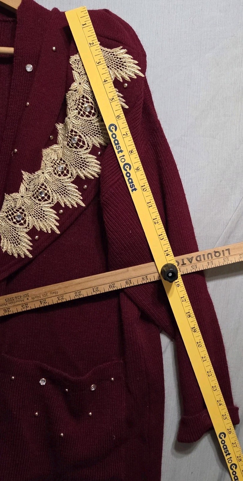 VTG 80s/90s Open Extra Long Sweater Knit Bejeweled Embroidery Lace Women 2XL