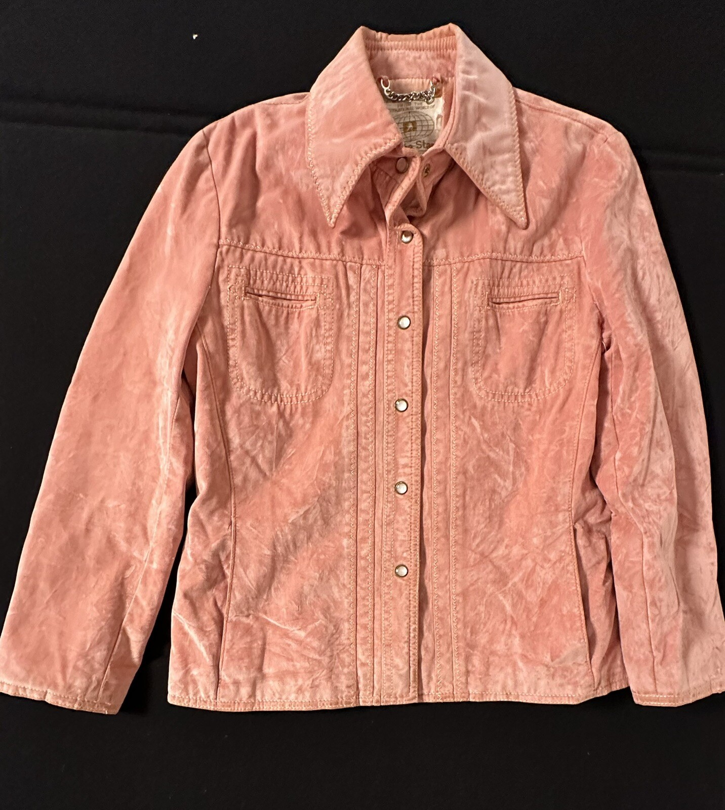Vintage White Stag Coral Pink Velvet Jacket Lined Pearlized Snaps Size 14