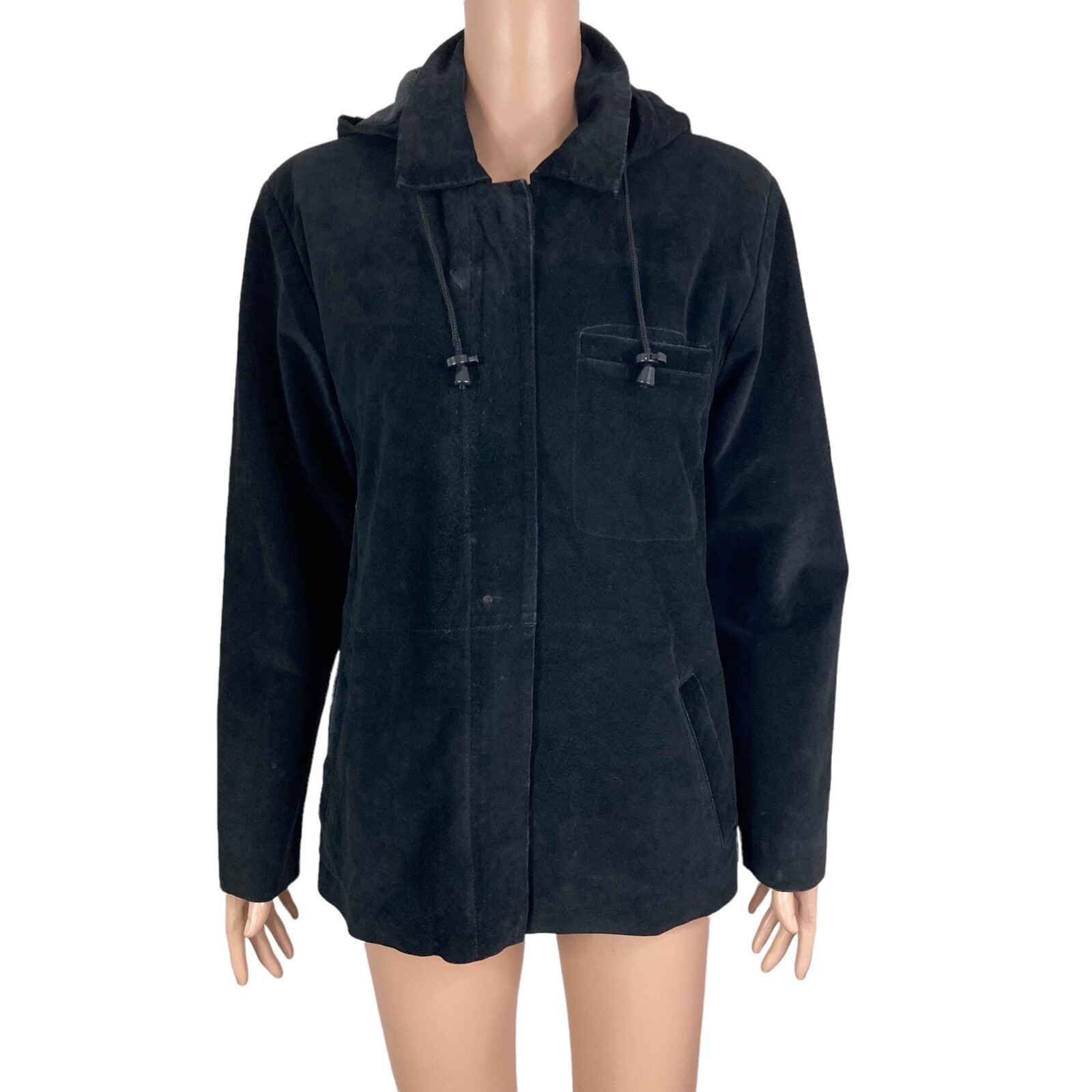 Vintage Maxima Wilsons Leather Suede Overcoat Women’s Medium Black Hooded