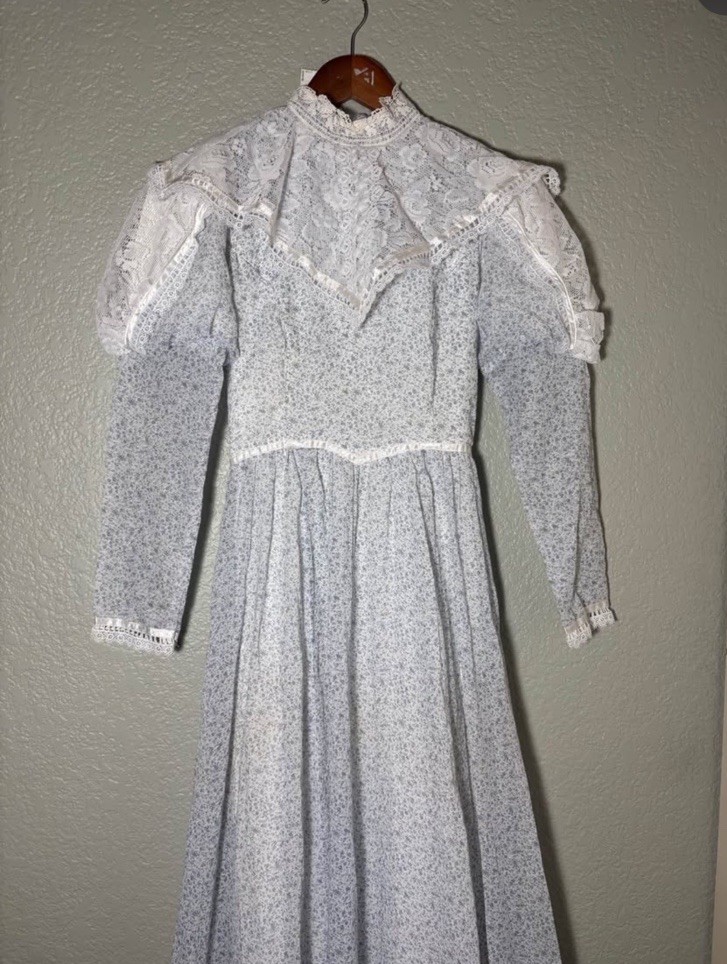 Gunne Sax Jessica McClintok 1980’s Vintage Prairie Dress Blue Lace Size 5