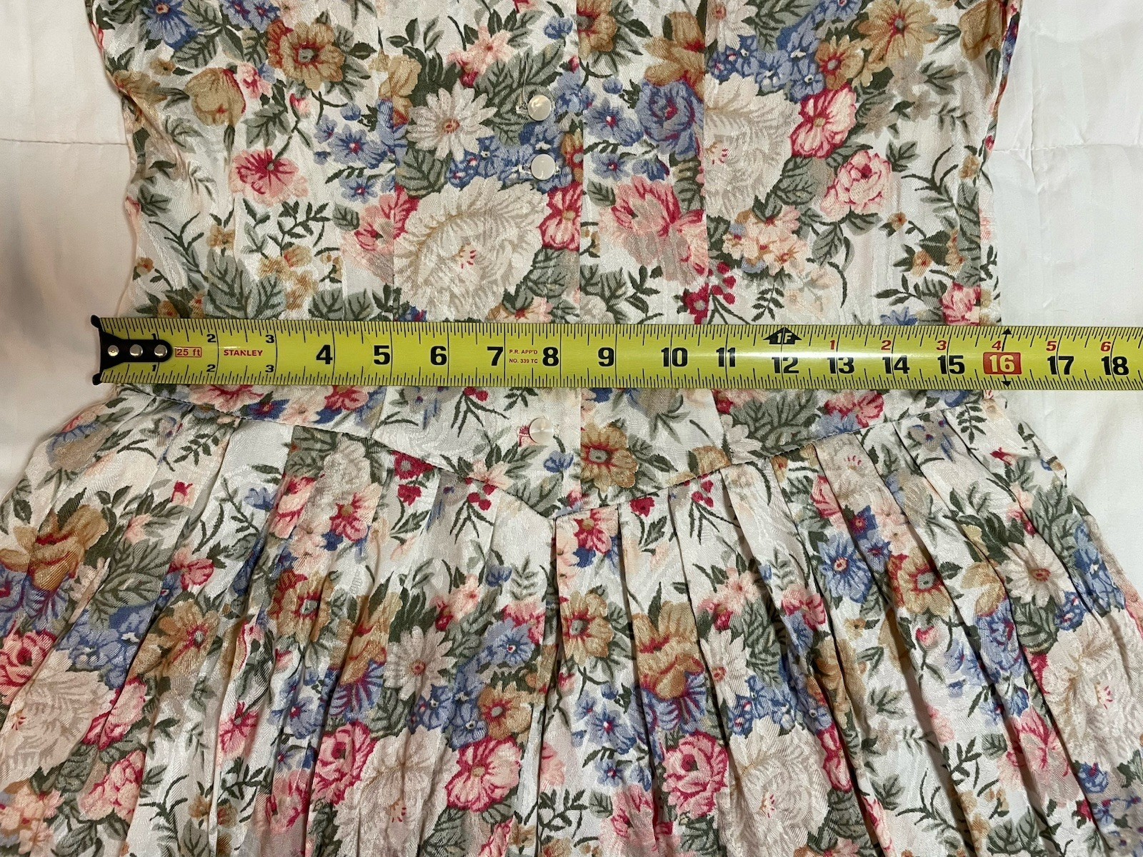 Vtg Significance 90s Cream Floral Cottagecore 10 Midi Dress Buttons & Pockets