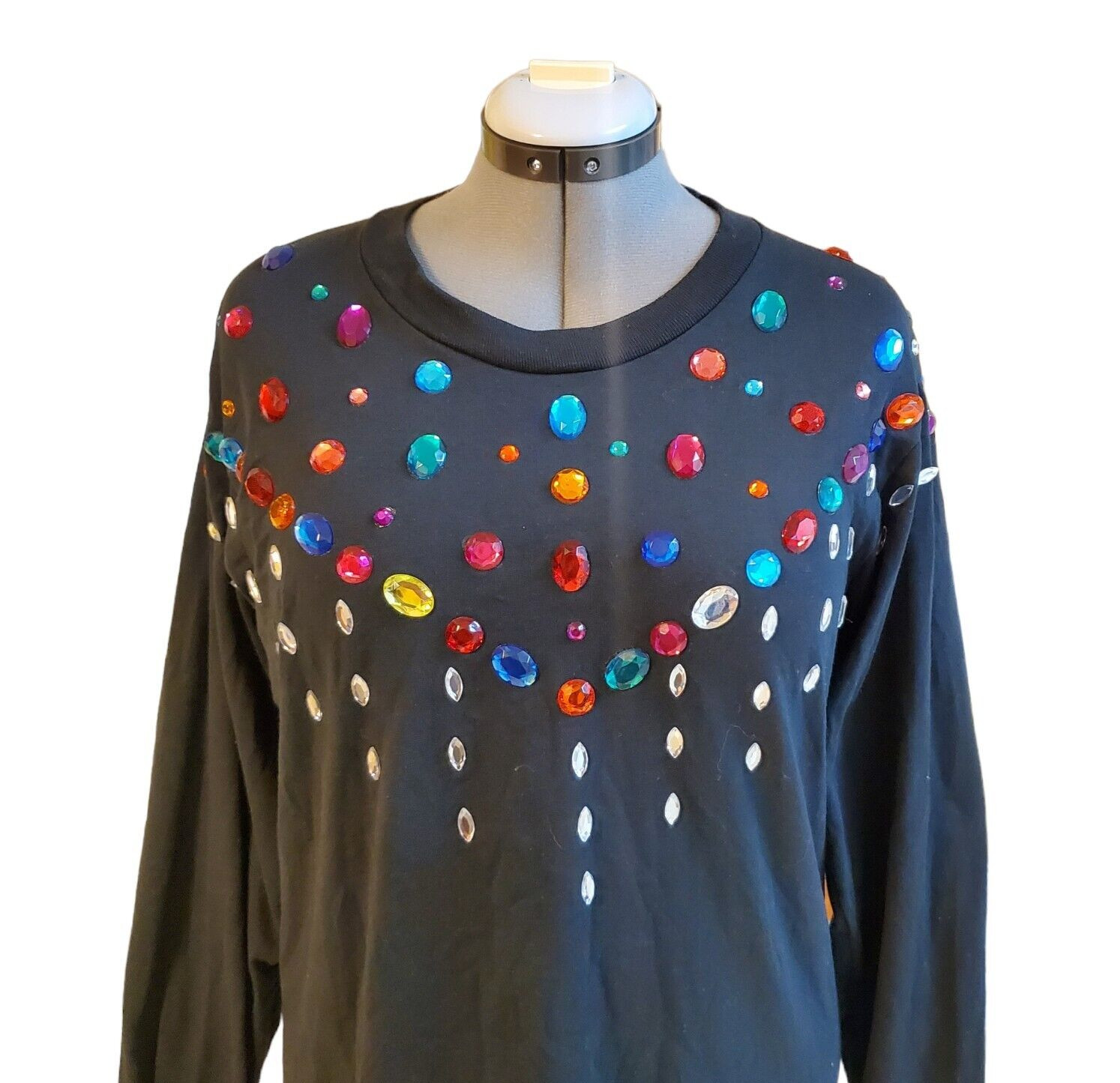 VTG Screen Stars Best Women’s Black Colorful Beaded Long Sleeve TShirt Large USA