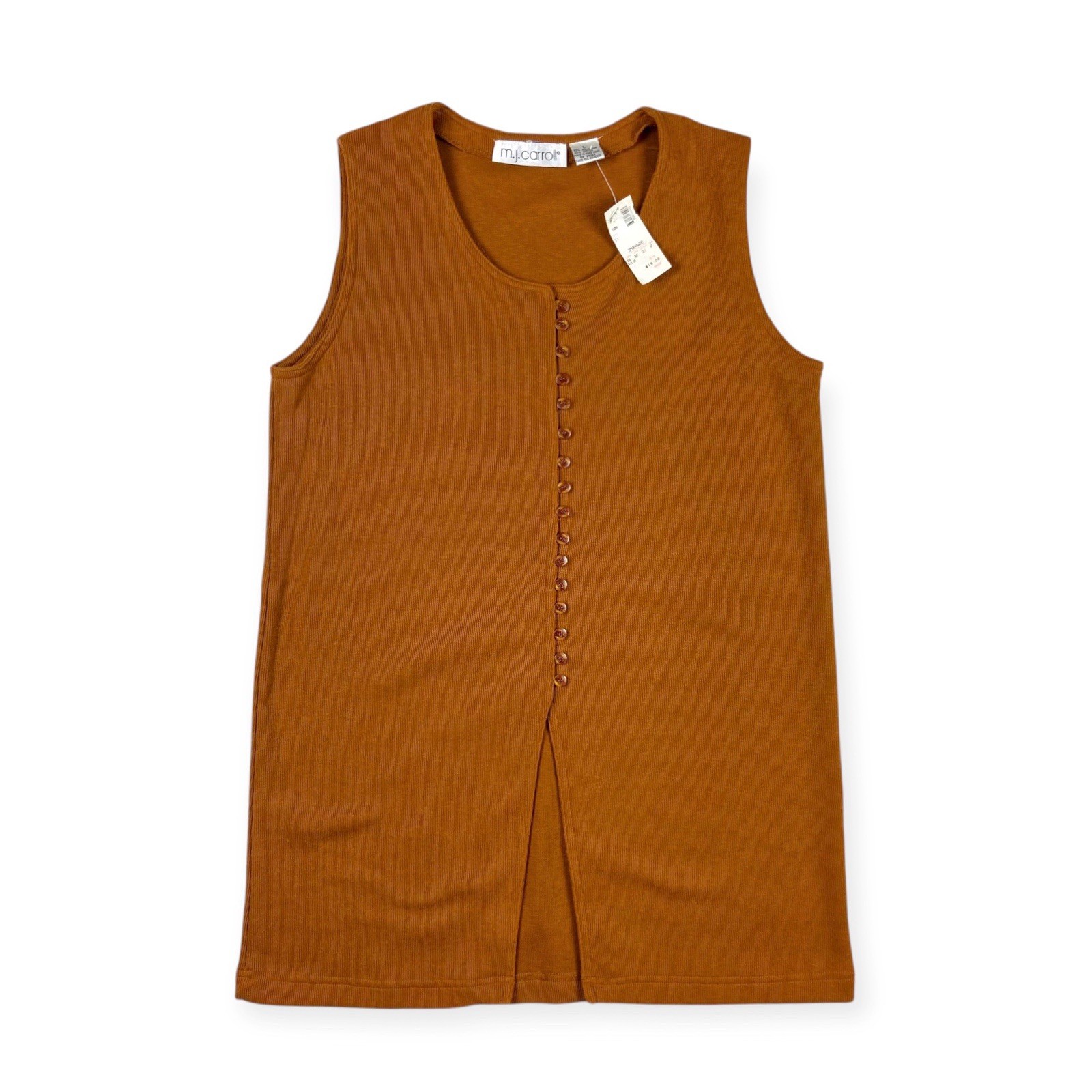MJ Carroll Women’s VTG NEW Orange Terracotta Knit Sleeveless Tunic Vest Boho L