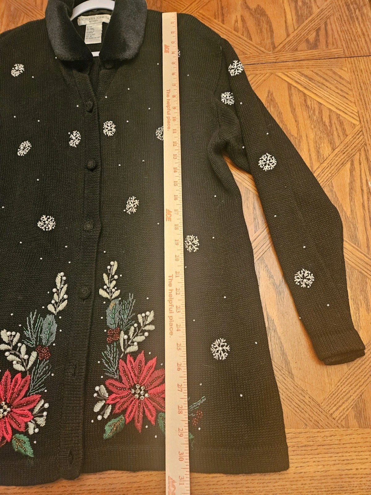 Christmas Holiday Black Cardigan Sweater 1XL Victorial Jones Co.