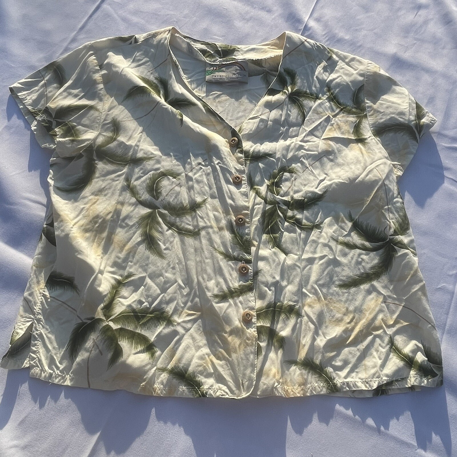 Vintage Paradise Found Honolulu Hawaii Women’s M Palm Tree Button Up Top