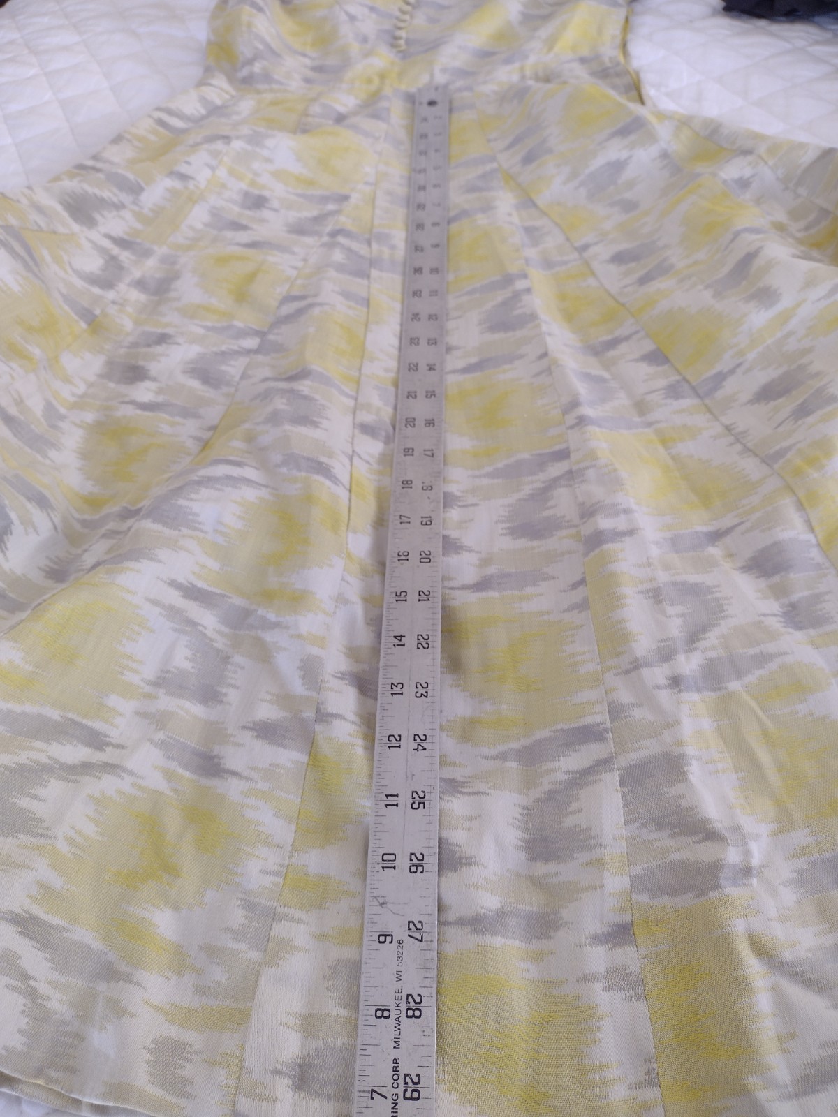 VTG Pat Premo Midi Dress Yellow Grey 50s 60s Cottage Full Skirt Mid Century MCM
