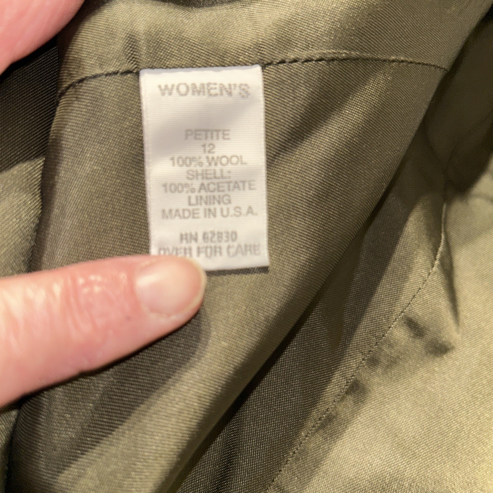 Lands End Women’s Olive 100% Wool Blazer/Jacket Sz 12 Petite Pockets Buttons