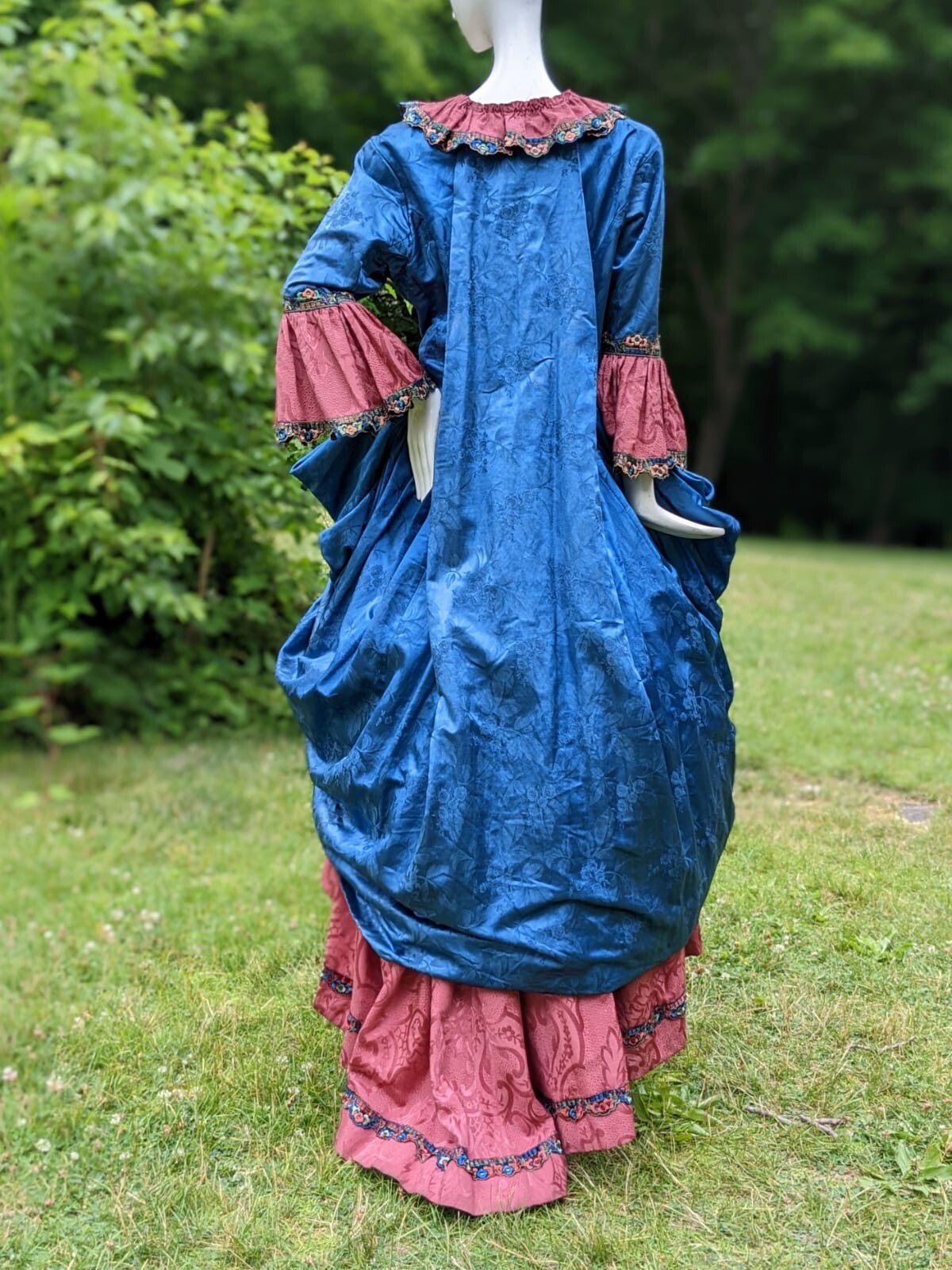 MOST BEAUTIFUL ANTIQUE BLUE SILK POLONAISE COSTUME DRESS IN 18TH C STYLE