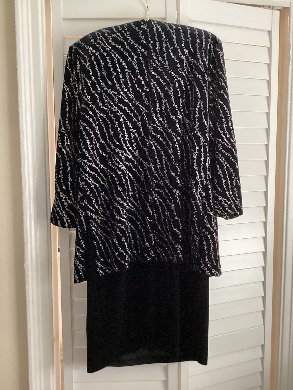 J.B.S. Vintage Black Velvet Dress w Attached Jacket w Silver Accents Size 14