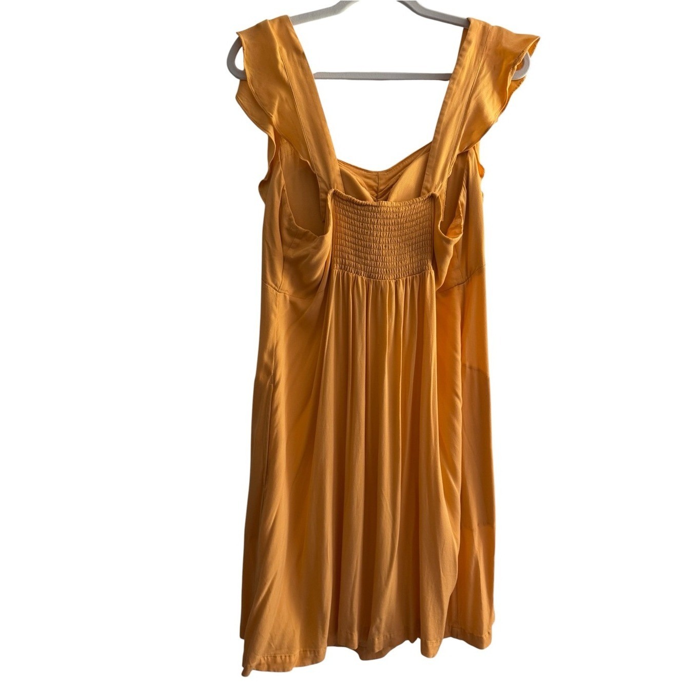 Soma WKND Mustard Gold Flutter Sleeve Mini Dress XL Smocked Back Coastal Grandma