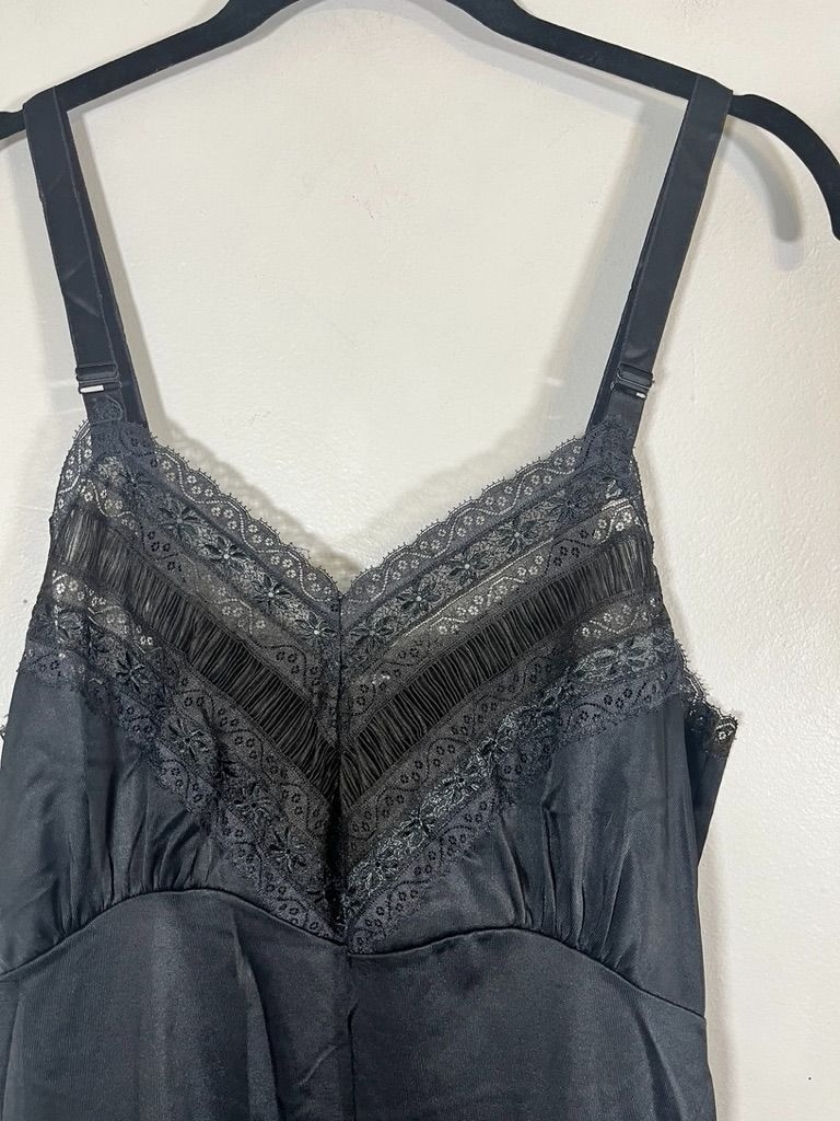 Vintage Floral Lace Lingerie Slip Dress Black 34 Sexy Feminine Grunge 60s Pin Up