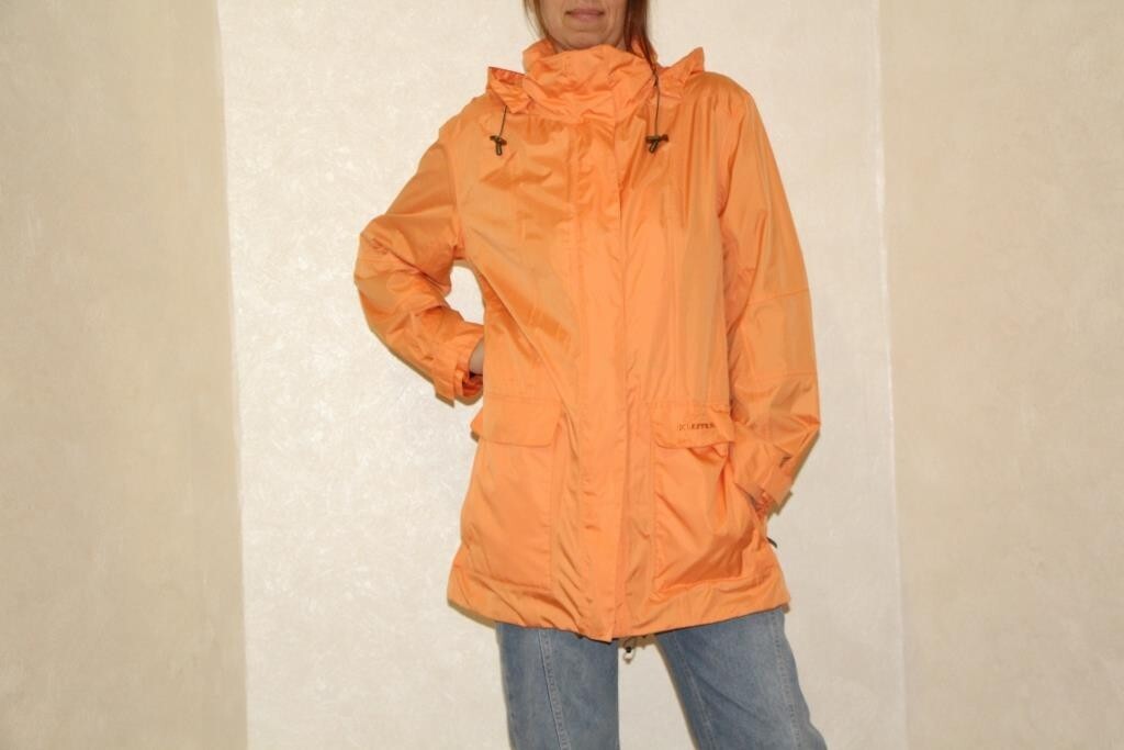 Vintage orange windbreaker, water resistant jacket coat jacket with hood, Size S