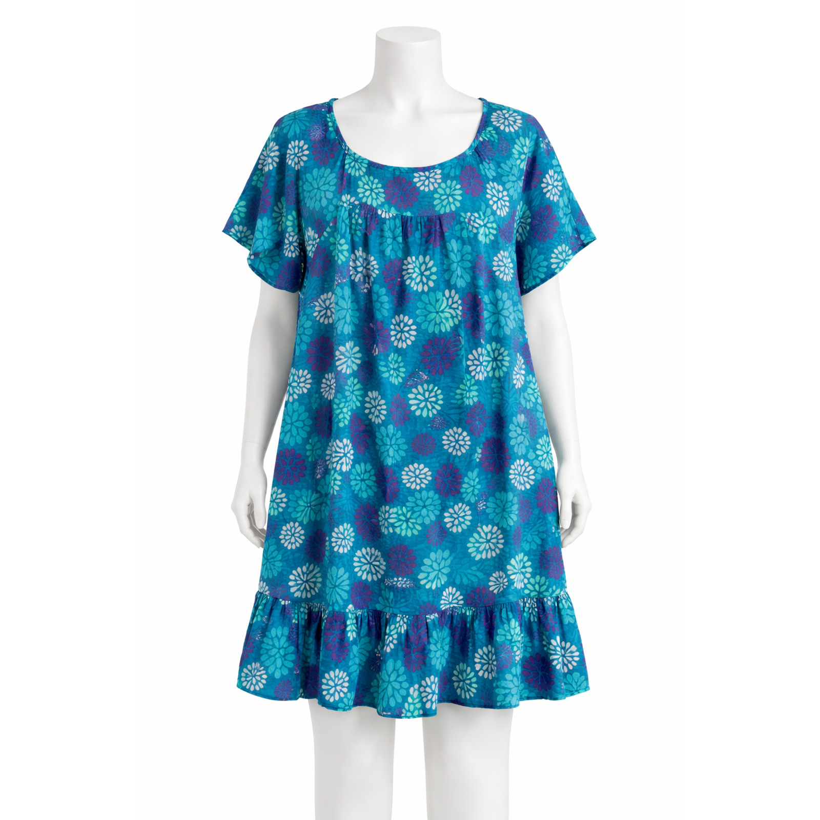 Boho Teal Floral Peasant Tunic Ruffle Hem Cottagecore Housedress CW Classic 3X