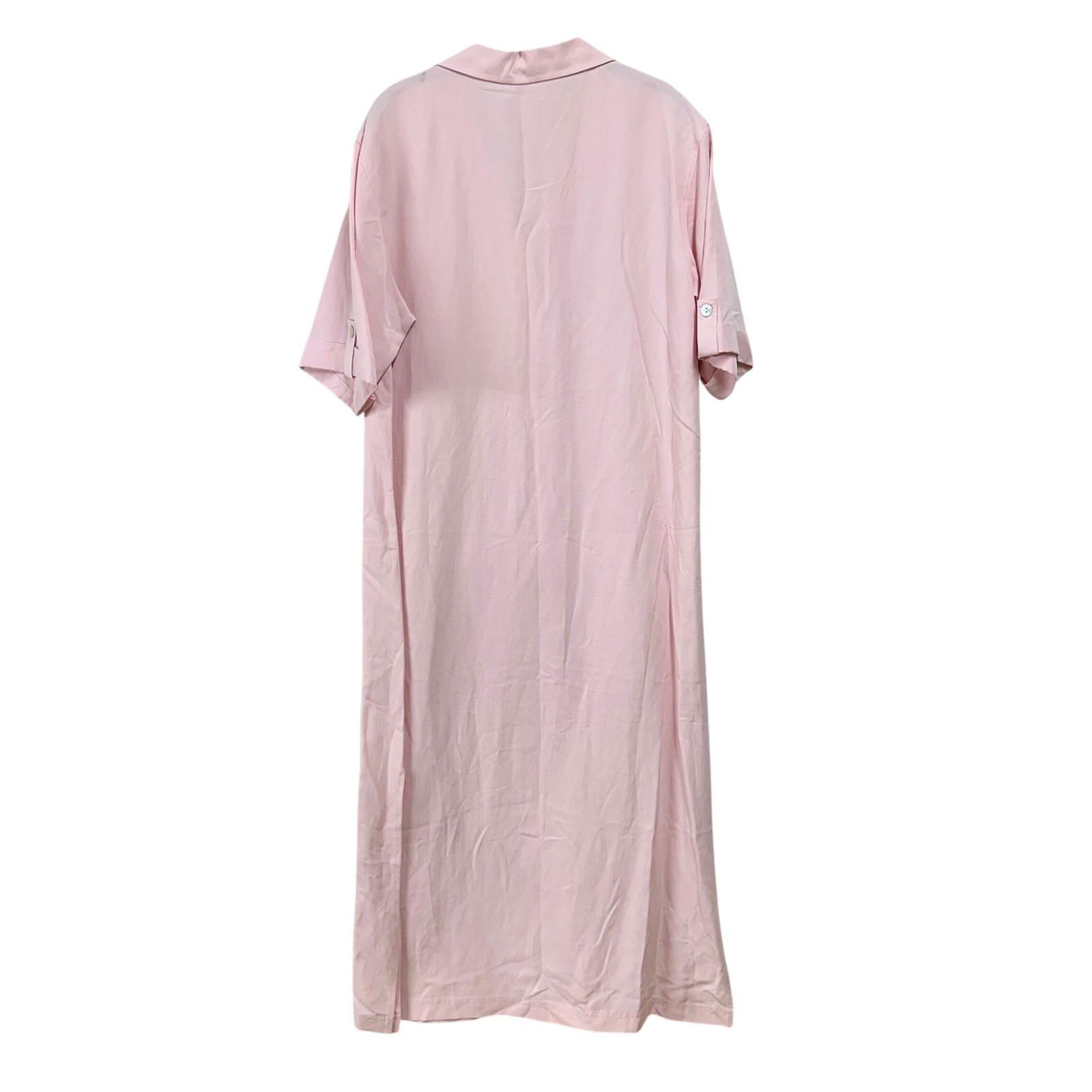 VTG Loose Threads Virginia Moreno Pink Long Shirt Dress Silk Linen Blend Size L