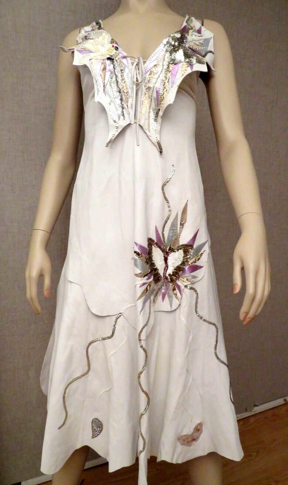 Leather Halter Dress Gown Western Natasha Leder Germany S M 6 8 Fairycore Boho