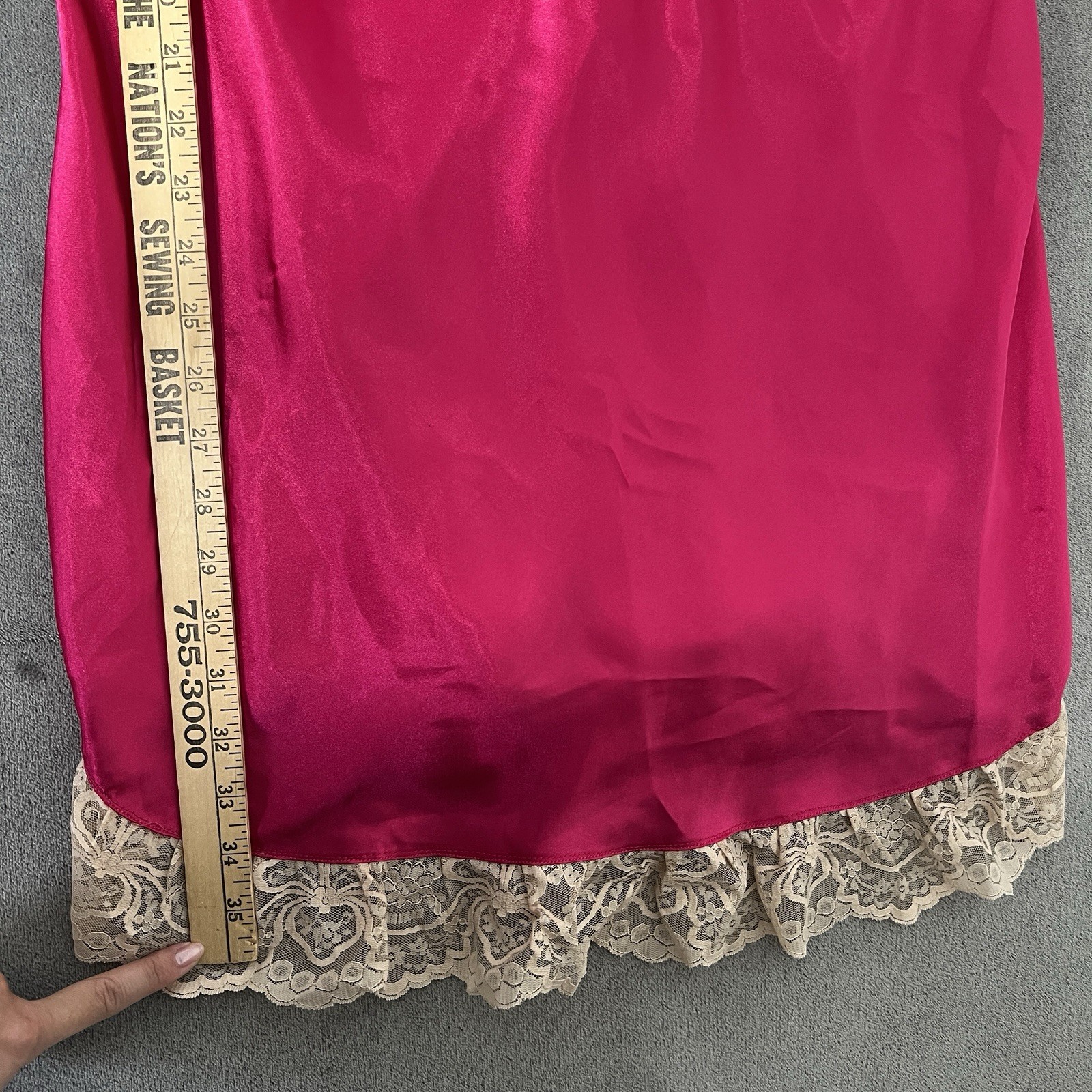 Vintage Magenta Hot Pink Satin Feel Slip Dress with Embroidered Details Sz L