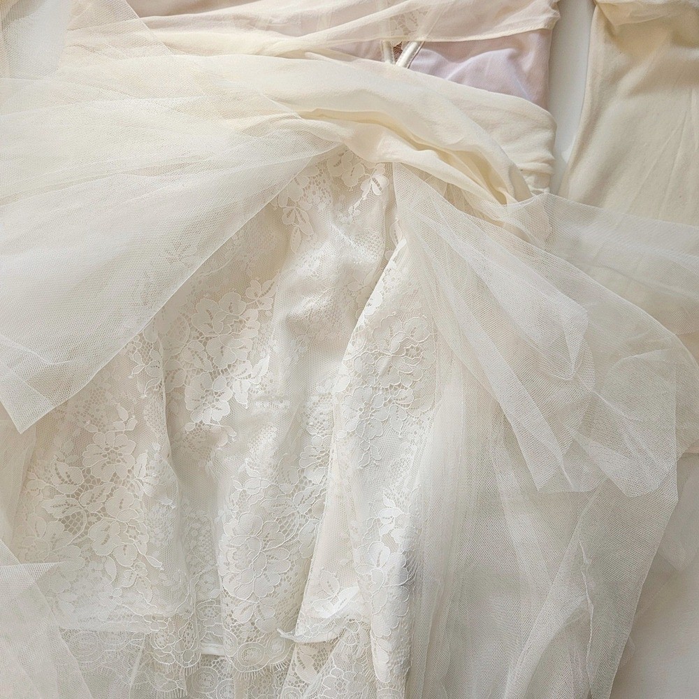 For Love & Lemons Eve Ivory Lace Corset High-Low Tulle Gown Sz Large Wedding
