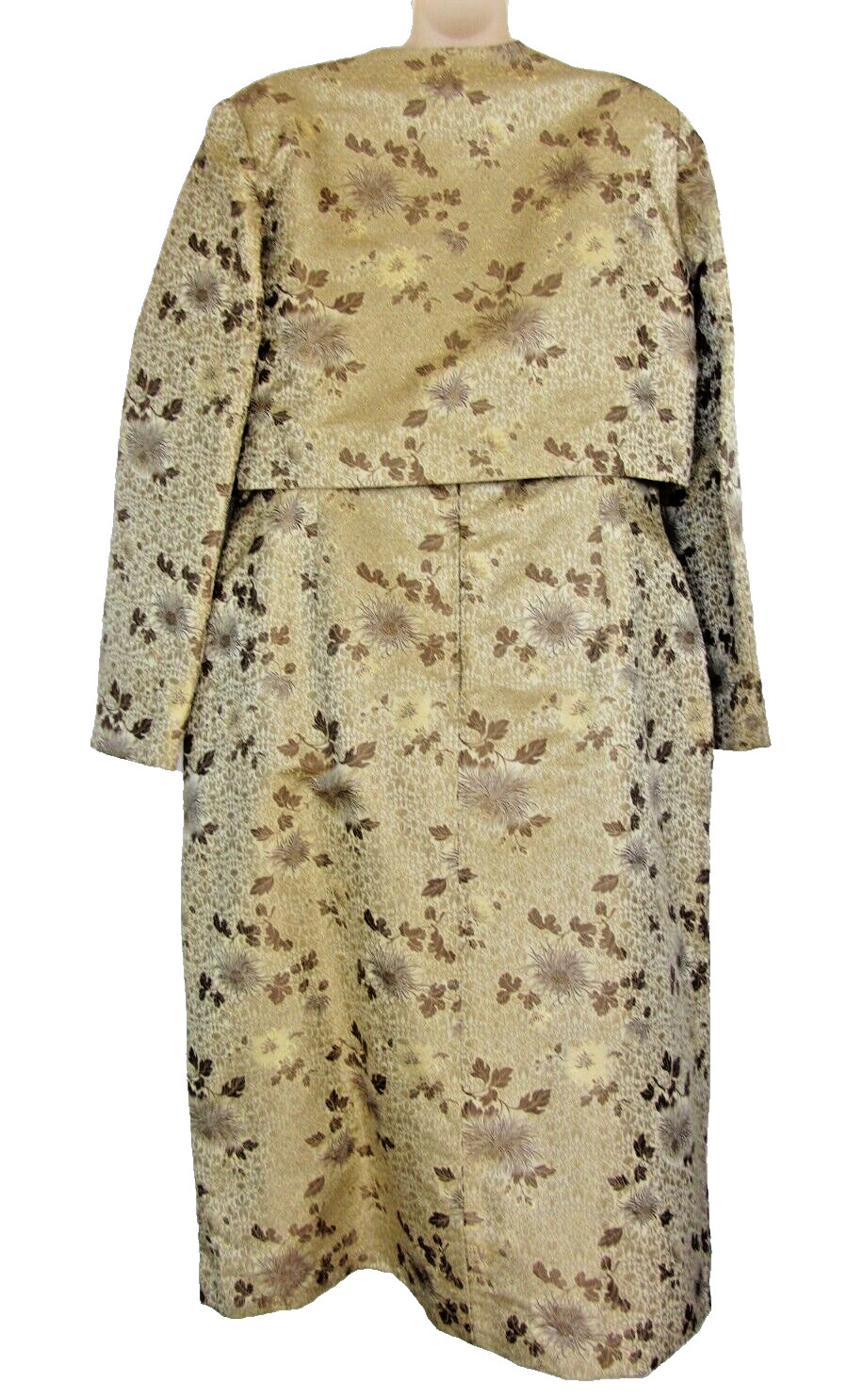 Vintage Plus Size Circa 1950s-1960s Golden Oriental Dress & Bolero Jacket