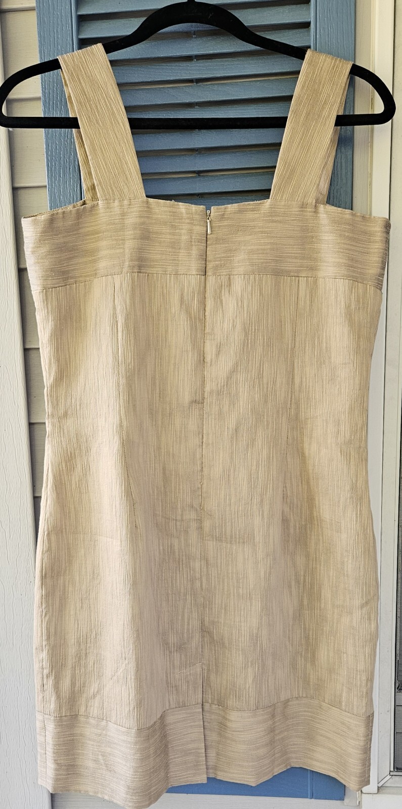 Anthropologie Golden Tan Sheath Dress Texture Square Neckline Chic Isabella Bird
