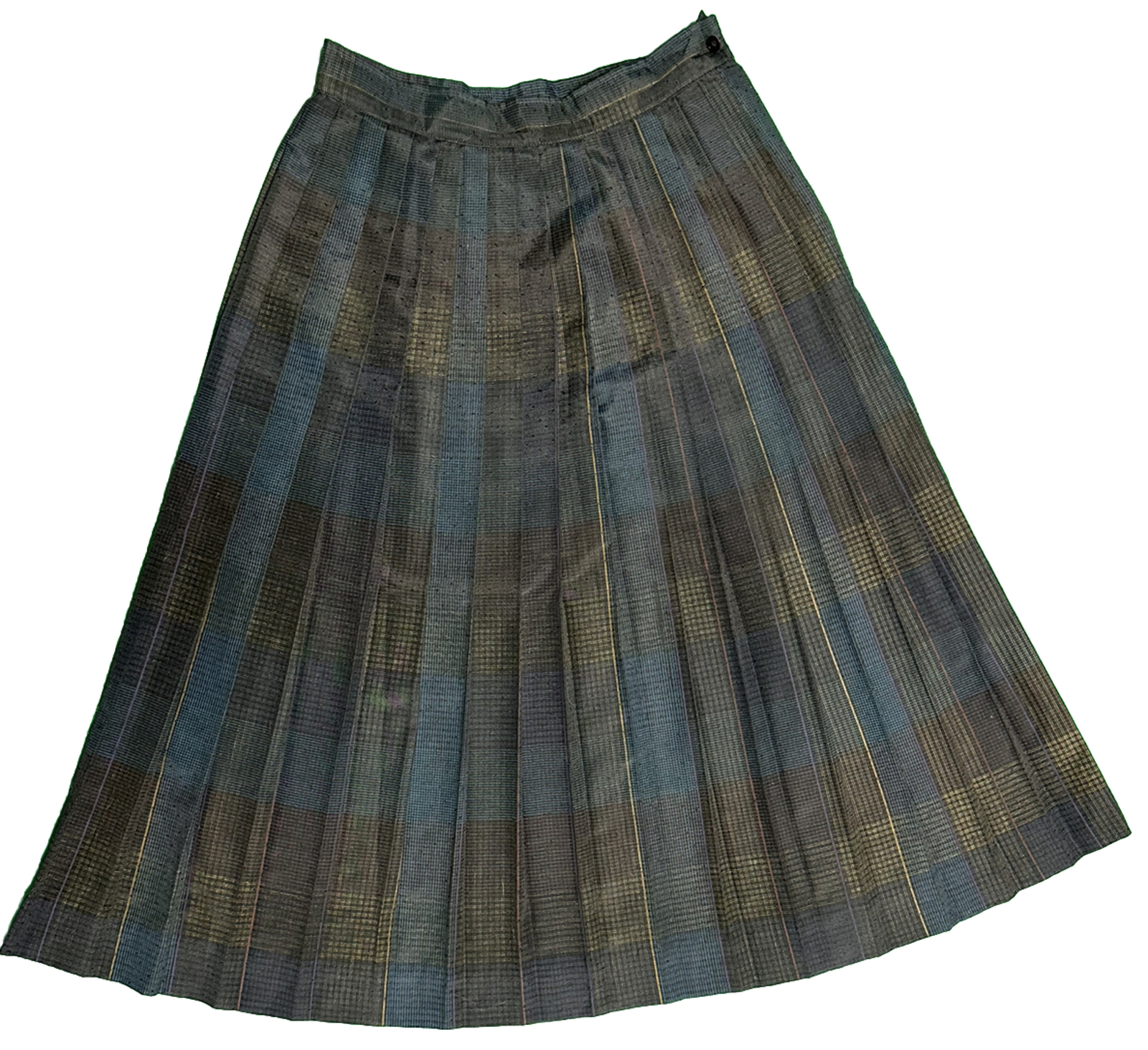 Vintage Skirt By Cracker Blue Plaid Pleated Skirt 26” Waist 28.5” Length
