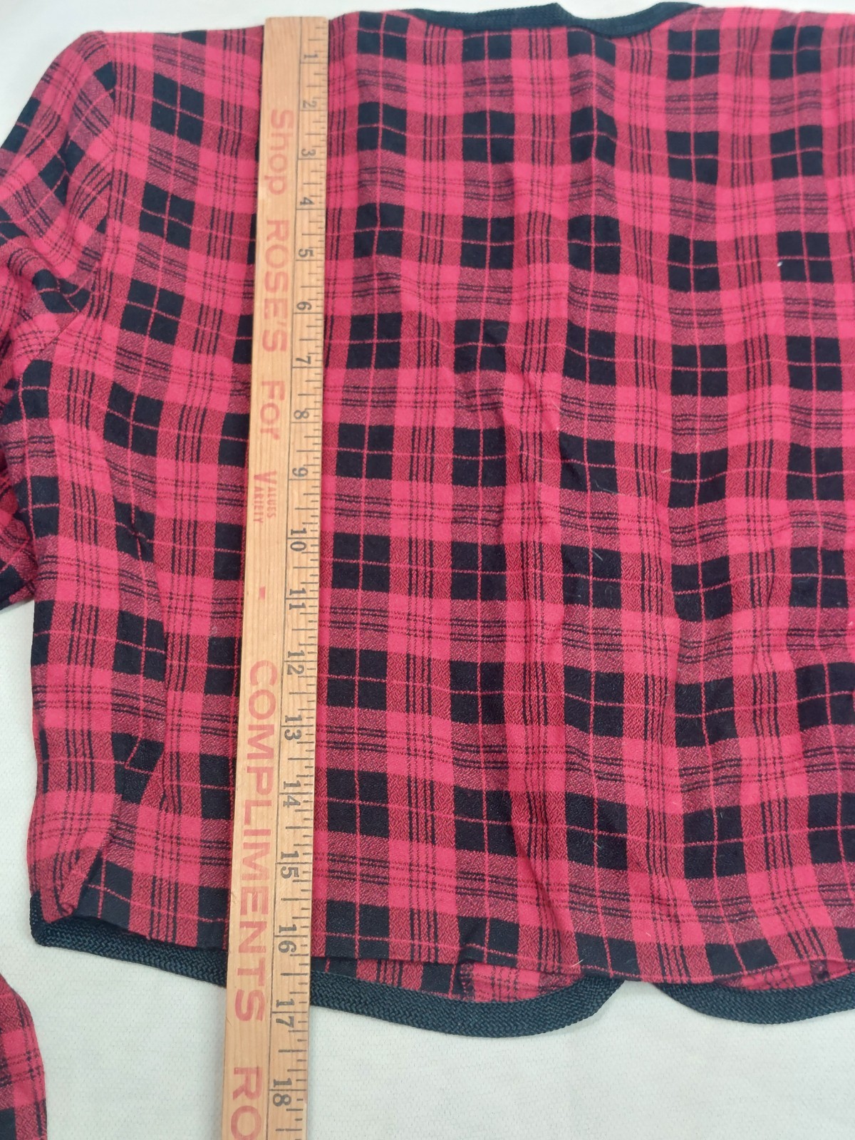 True Vintage 80s 90s Red Black Plaid Crop Top Long Shirt Grunge Y2K Academia
