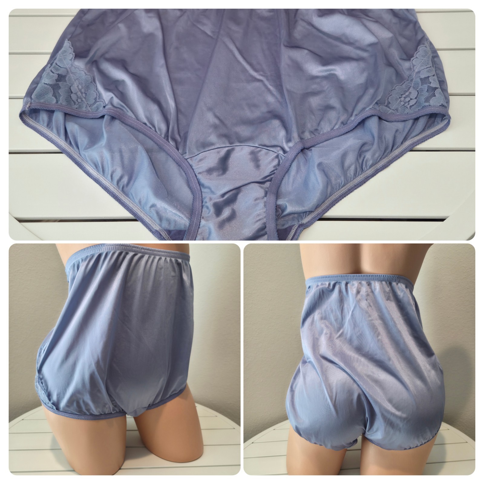 Flawed Vanity Fair Lace Nouveau Shiny Nylon Granny 12/5XL Velour Violet Purple