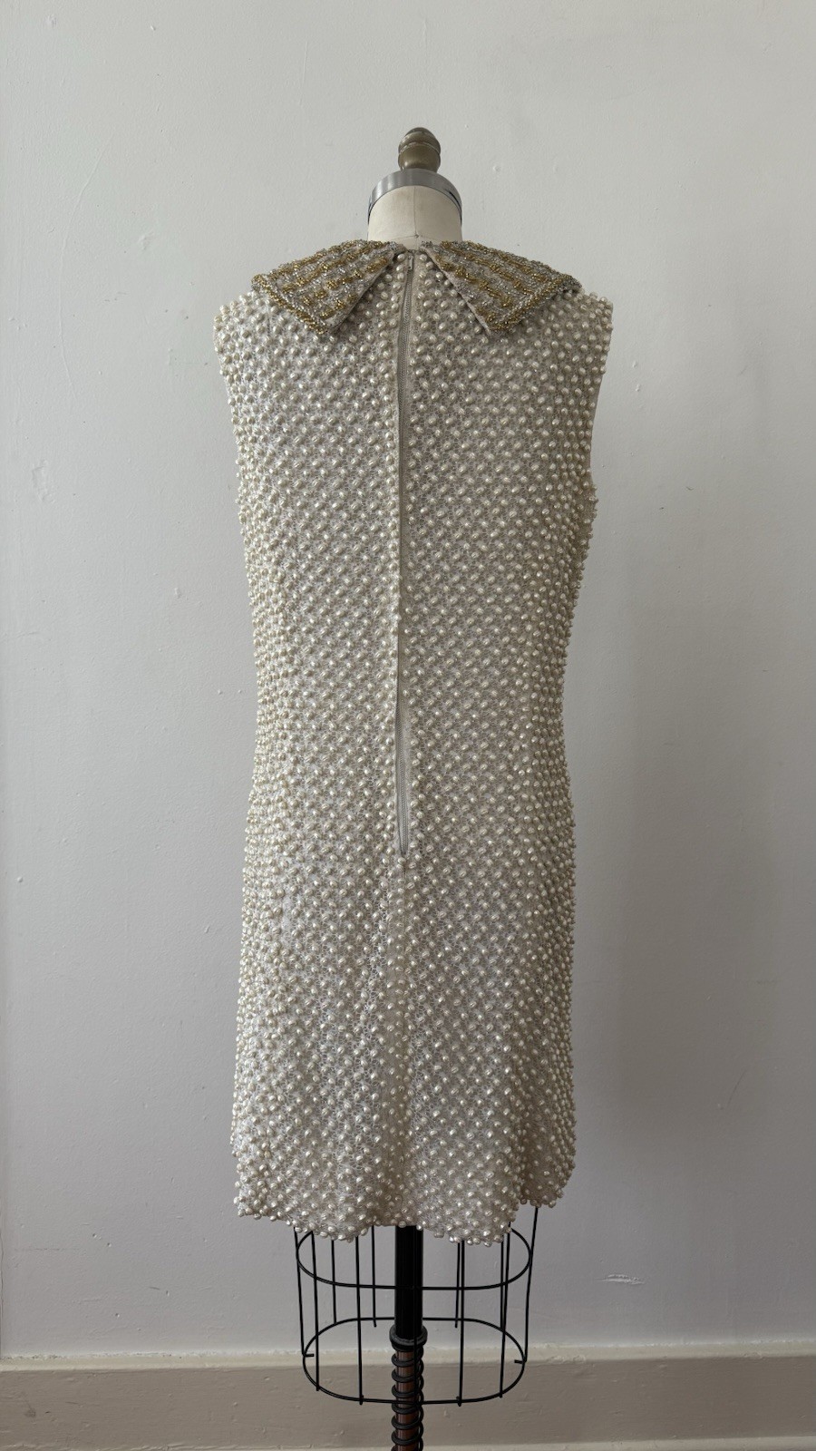 1960s Alexander’s Heavily Beaded Embellished Lace/Faux Pearl Mini Dress Couture