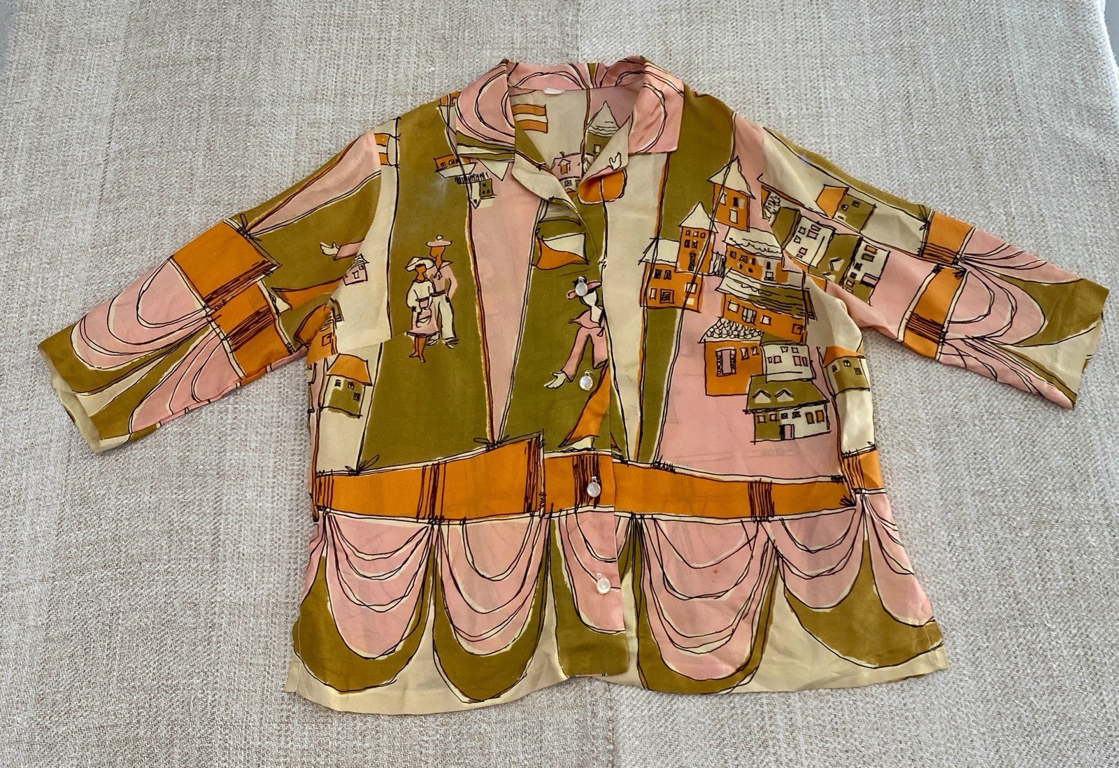 Vintage Novelty Print 60’s Shirt Blouse Rare