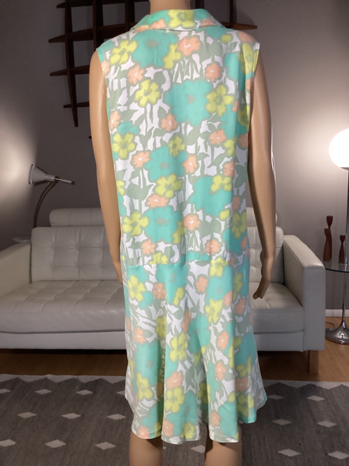 Vintage 60s Floral Watercolor Drop Waist Sleeveless Dress Mod Hippie