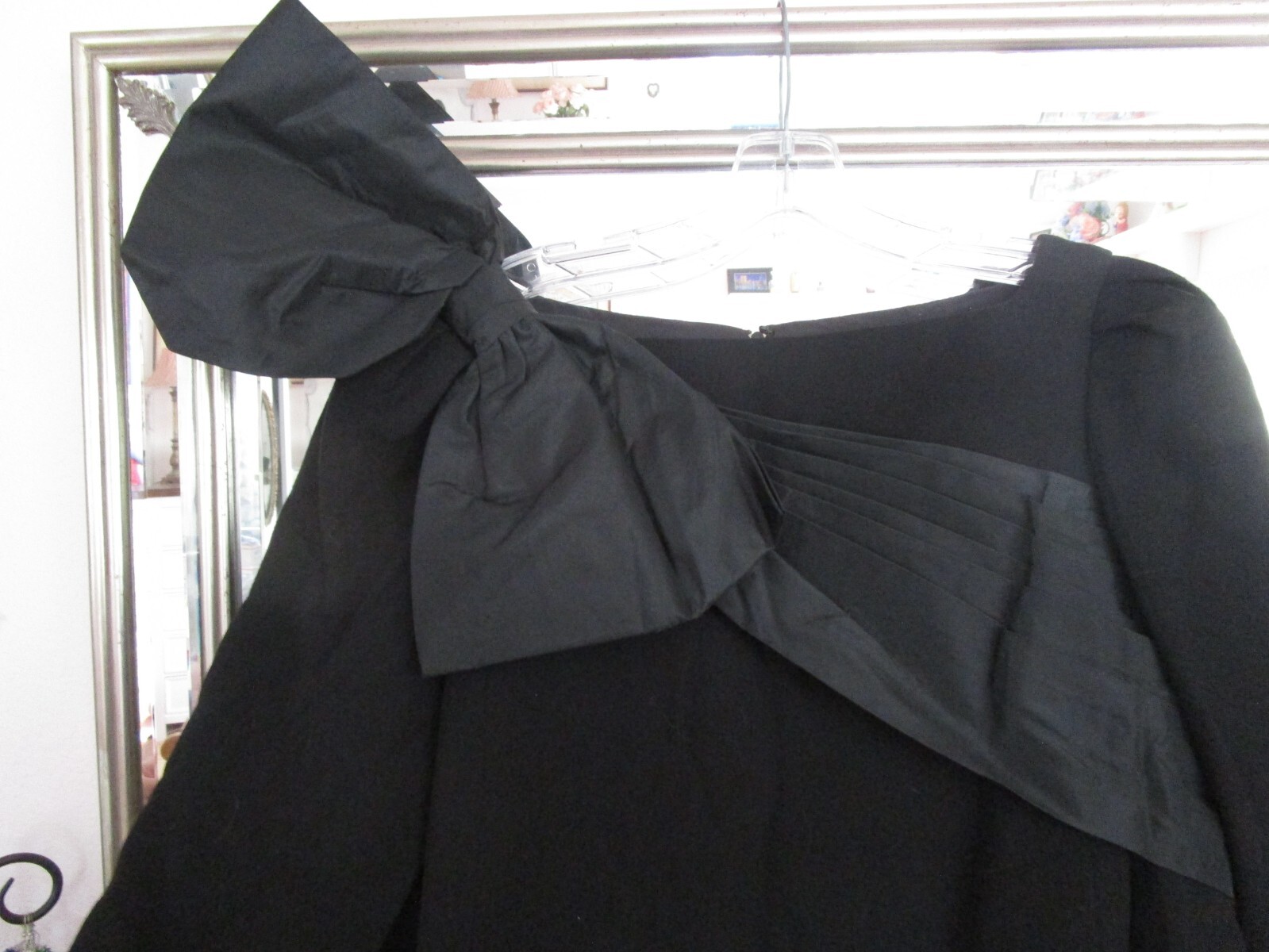 VINTAGE DRESS~designer JILL RICHARDS~TAGS~TAFFETA BOW SASH~LONG SLEEVE pocket M