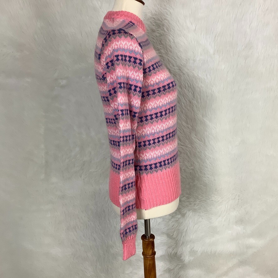Vintage 70s 80s Pink Blue Fair Isle Anba of Austria Mohair Blend Sweater