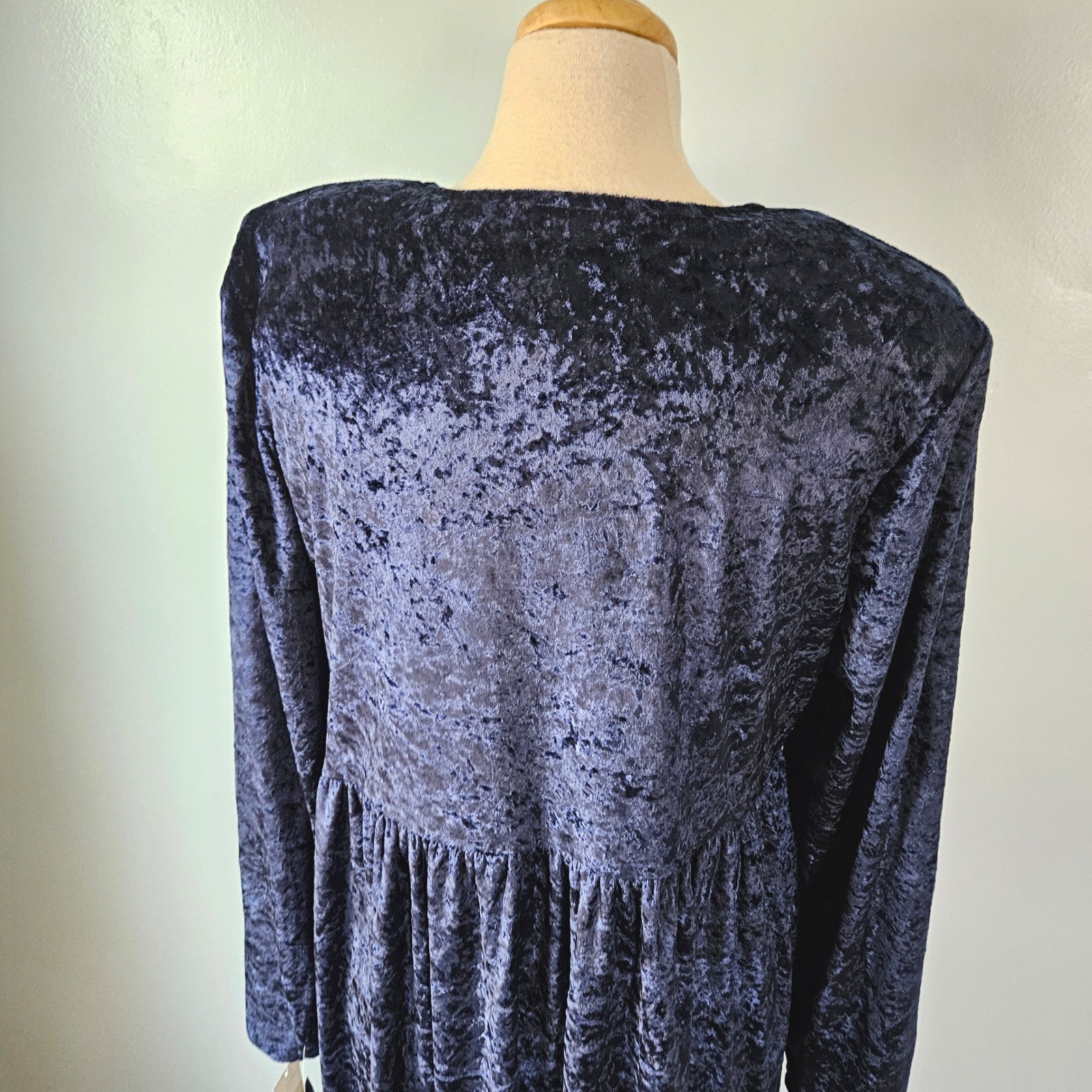 Brett Alixander Vtg 1990s Navy Blue Crushed Velvet Maxi Dress Size 14 NWT NEW
