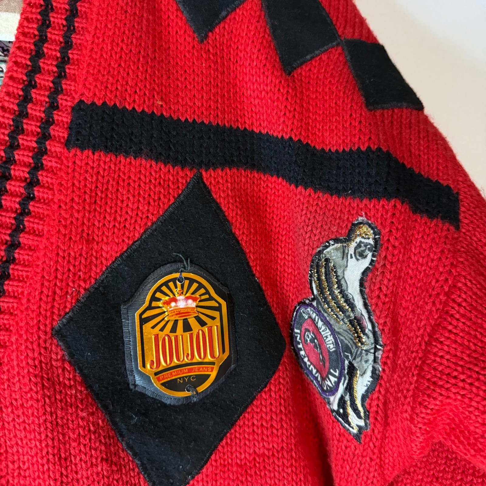VTG JouJou 80s 90s Heavens Devils Moto Patches Cardigan Chunky Womens M
