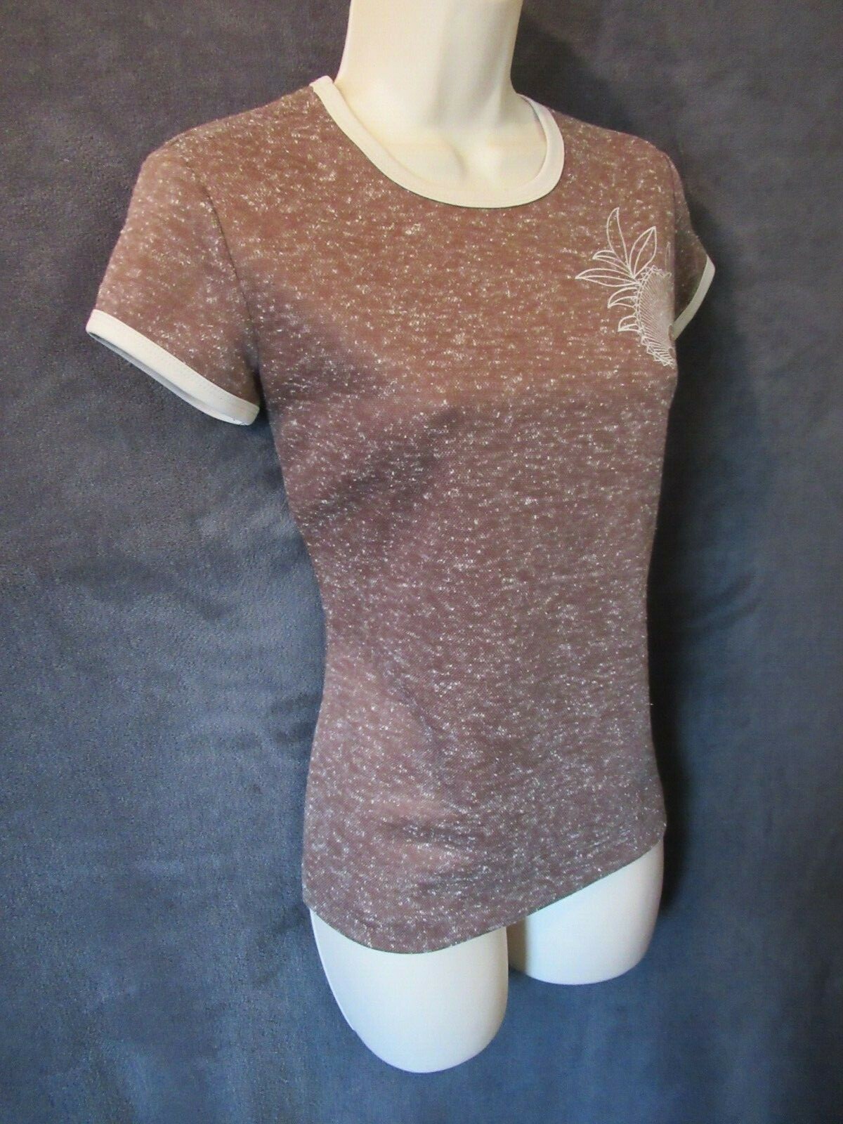70’s Vintage Miss Shaheen California Hawaii Brown Taupe Speck Knit T Shirt Top M