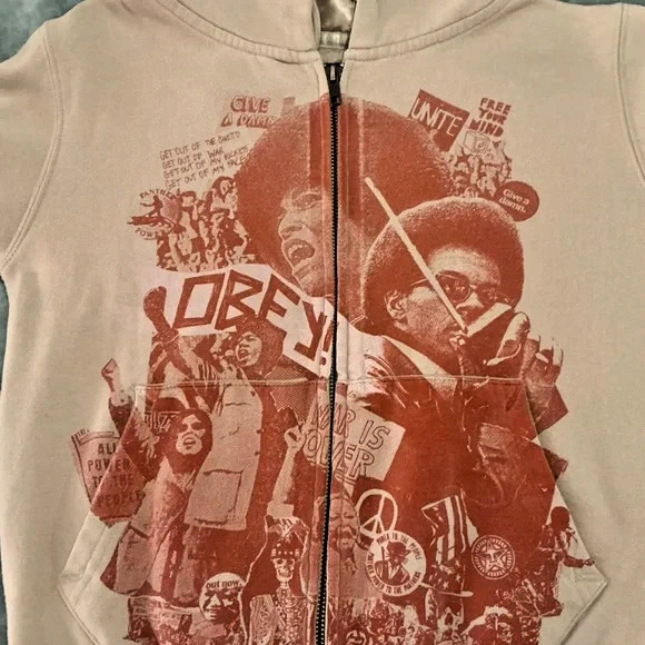 Vintage Y2K Shepard Fairey Obey Hipster Afro Punk BLACK HISTORY Hoodie SM