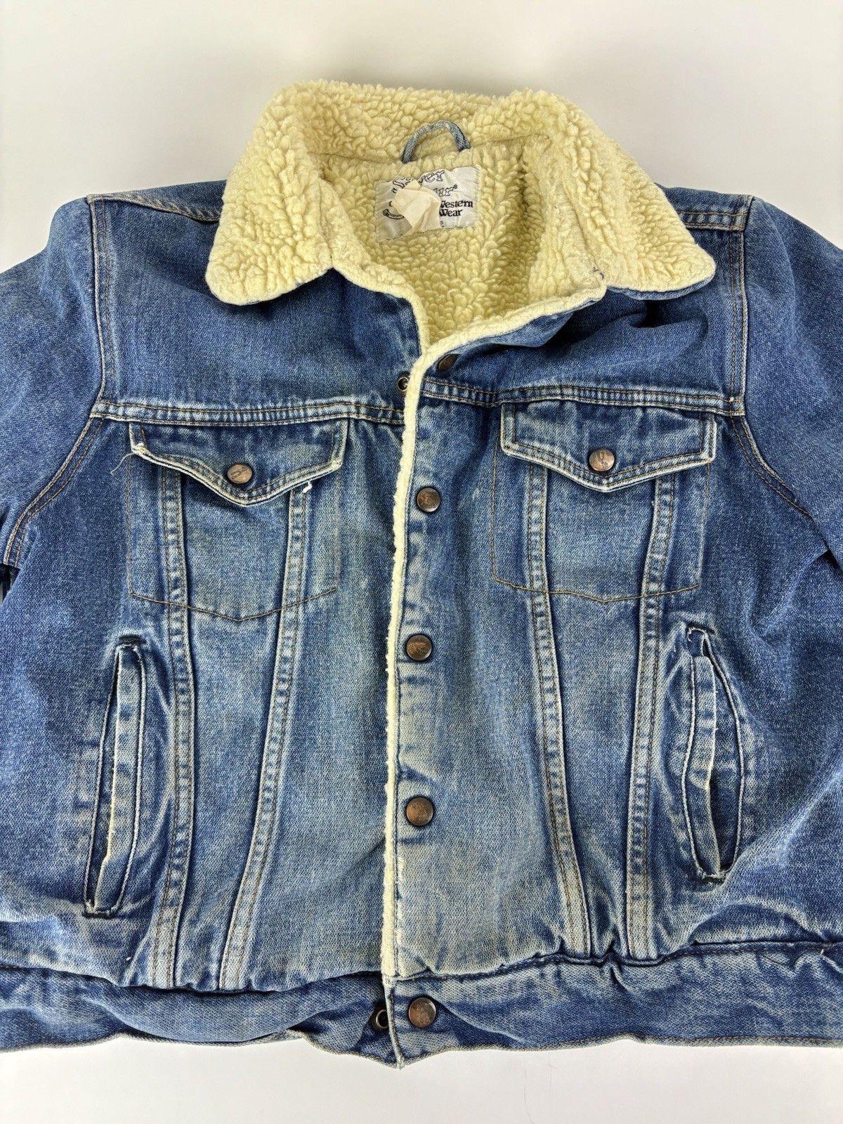 Vtg Silver Spur Western Wear Denim Sherpa Cowboy Jacket Women’s M Trucker Patina